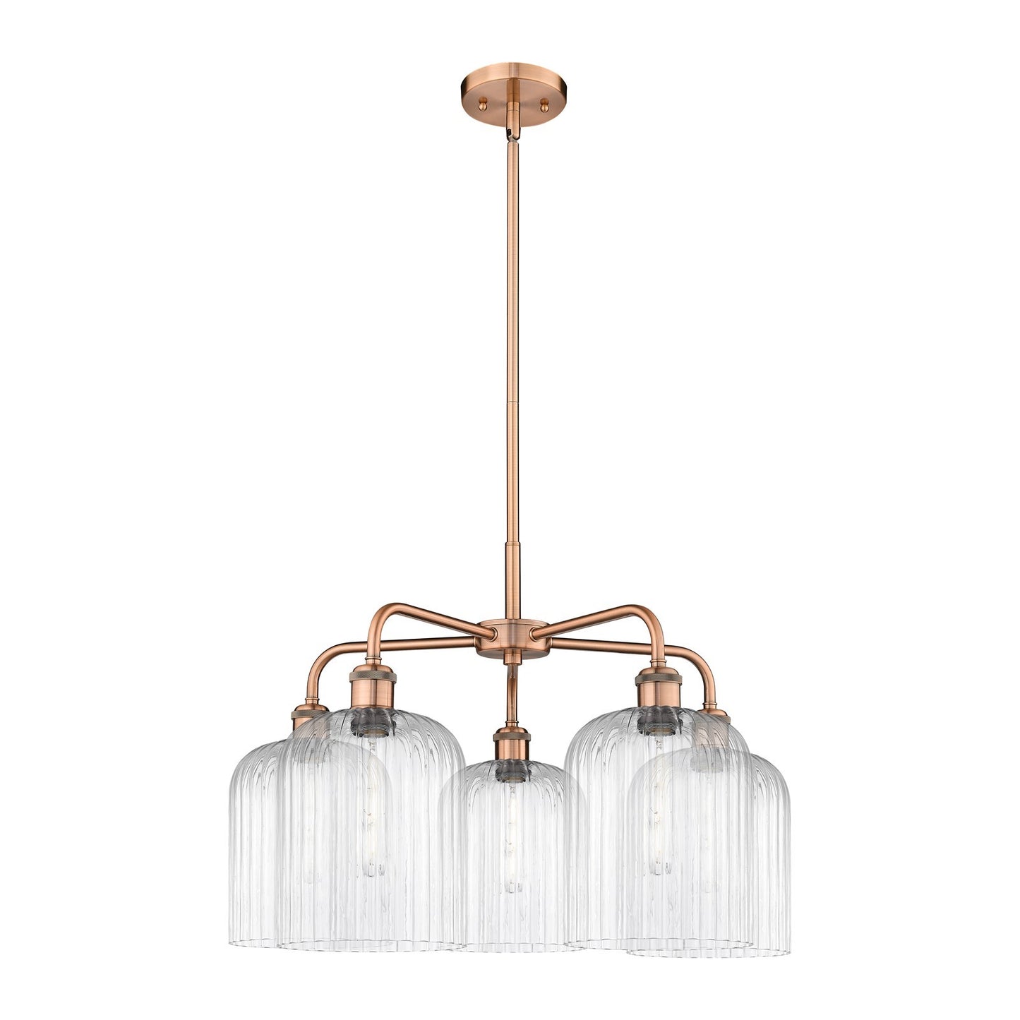 Innovations Bridal Veil 23in 5-Light Chandelier | Art Nouveau Antique Copper Steel and Clear Ribbed Glass | Dining Room & | Model 516-5CR-AC-G559-8CL