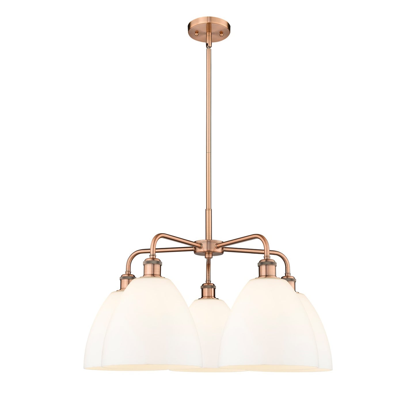 Innovations Bristol 27in 5-Light Chandelier | Industrial Antique Copper Steel and Matte White Glass | Dining Room & Living Room | Model 516-5CR-AC-GBD-91