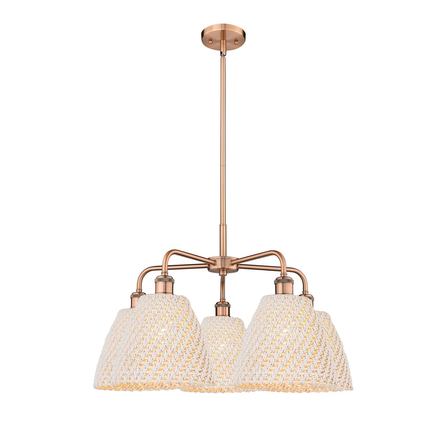 Innovations Bristol Natural 28in 5-Light Chandelier | Industrial Antique Copper Steel and Natural Fiber Dome Shade | Kitchen | Model 516-5CR-AC-NBD-9-NAT