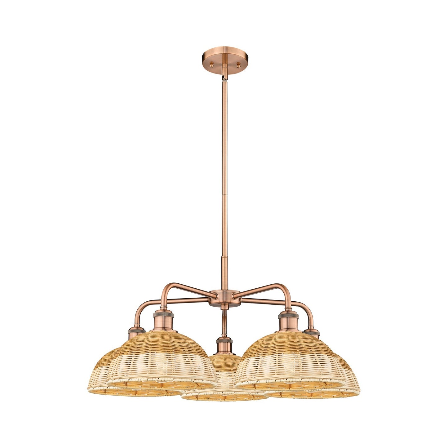 Innovations Lighting Bristol Natural II 28in 5-Light Chandelier | Industrial Antique Copper and Natural Fiber Dome Shade | Model 516-5CR-AC-NBD2-9-NAT