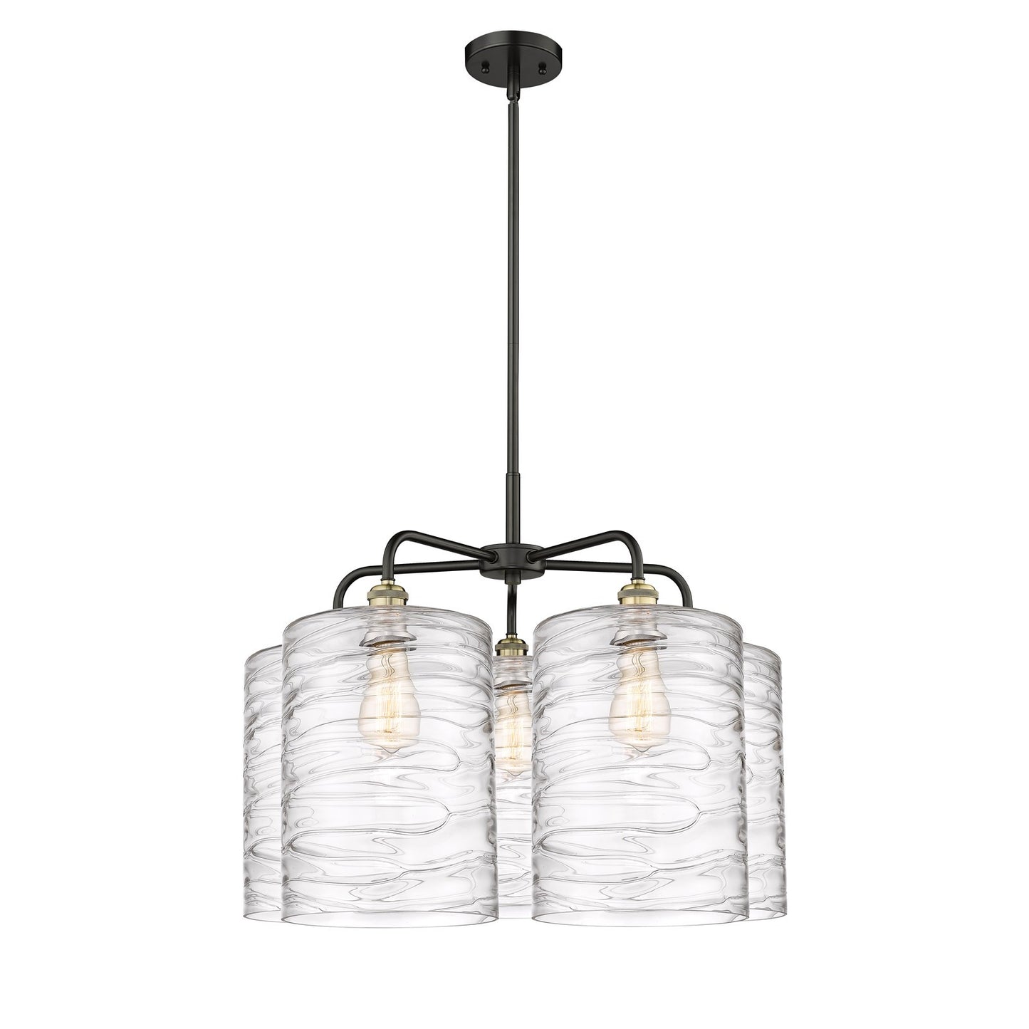 Innovations Cobbleskill 28in 5-Light Chandelier | Industrial Black Antique Brass Steel and Deco Swirl Glass | Dining Room & | Model 516-5CR-BAB-G1113-L