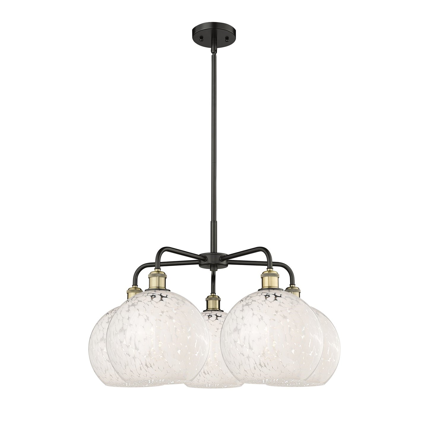 Innovations Lighting White Mouchette 28in 5-Light Chandelier | Art Nouveau Modern Black Antique Brass and White Glass | Model 516-5CR-BAB-G1216-10WM
