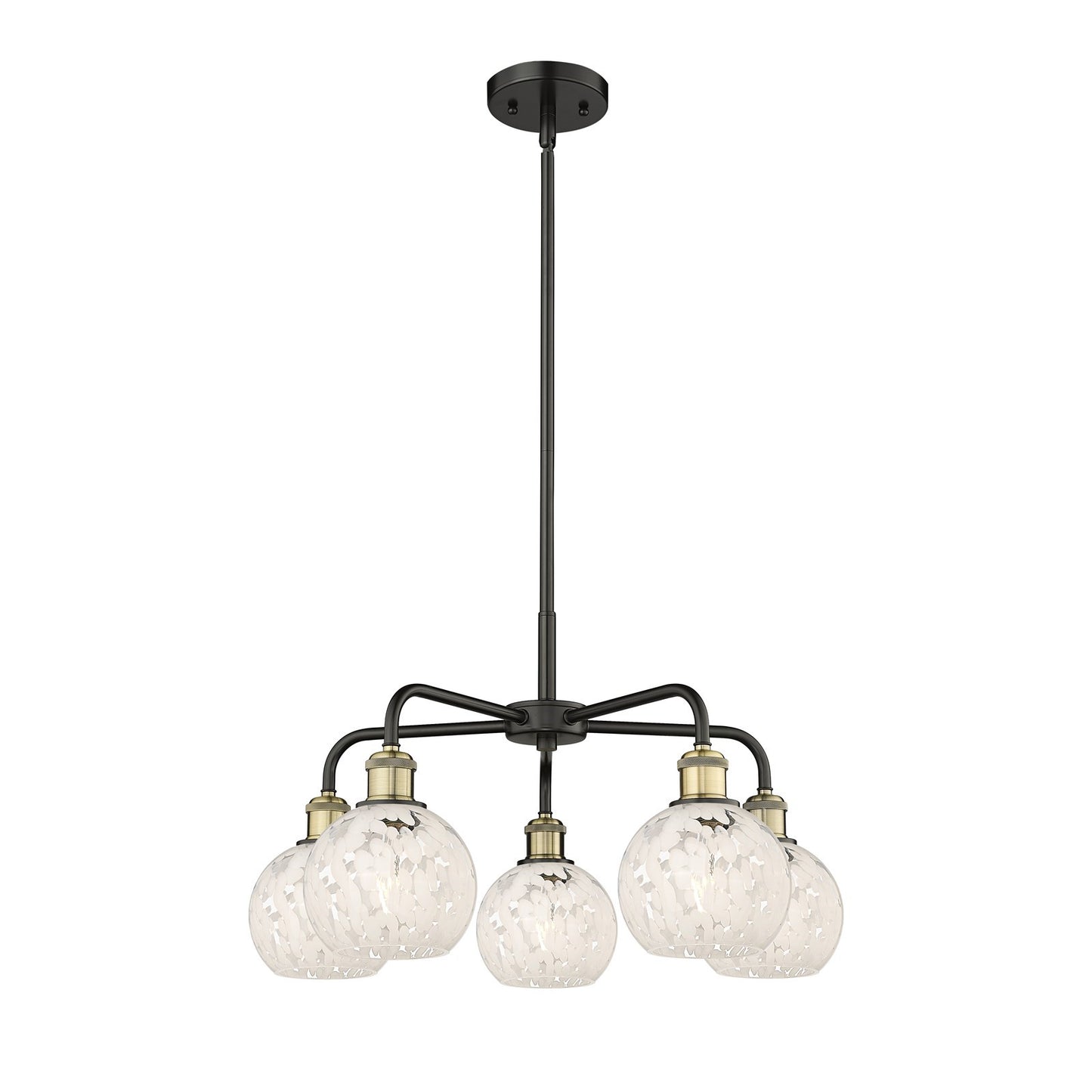Innovations White Mouchette 24in 5-Light Chandelier | Art Nouveau Black Antique Brass and White Glass | Kitchen Island & | Model 516-5CR-BAB-G1216-6WM