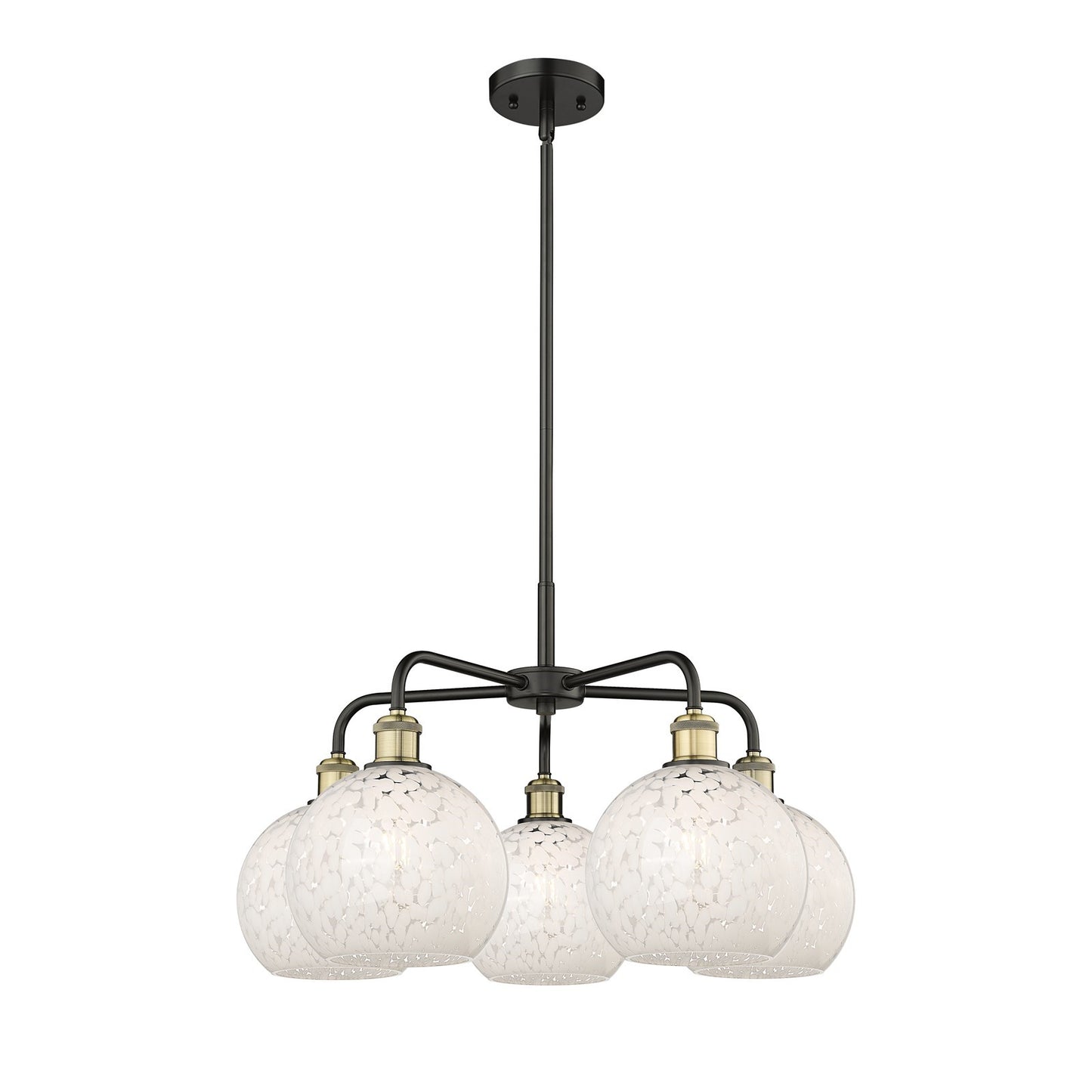 Innovations White Mouchette 26in 5-Light Chandelier | Art Nouveau Black Antique Brass and White Mouchette Glass | Dining | Model 516-5CR-BAB-G1216-8WM