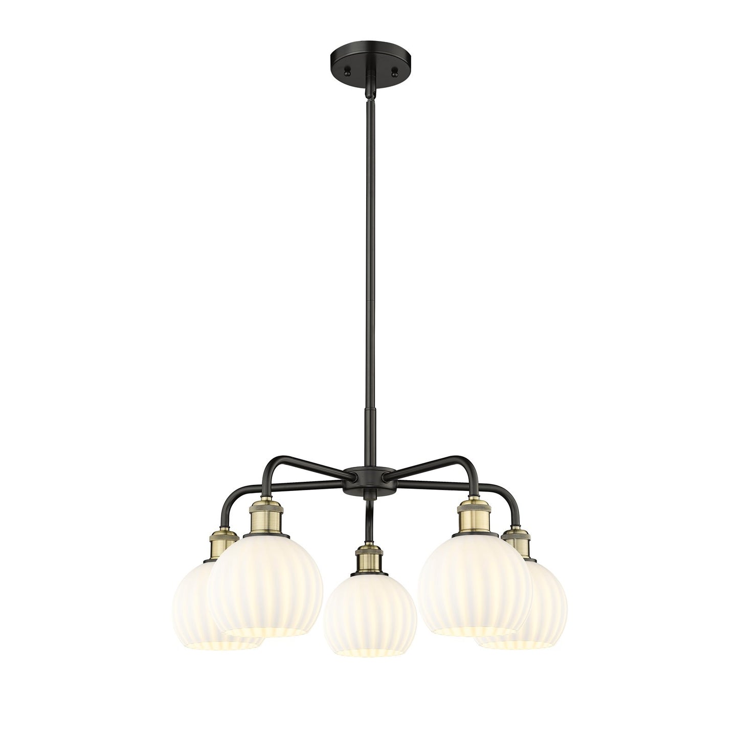 Innovations Lighting Ballston 24in 5-Light Chandelier | Art Nouveau Black Antique Brass and White Venetian Glass | Dining | Model 516-5CR-BAB-G1217-6WV