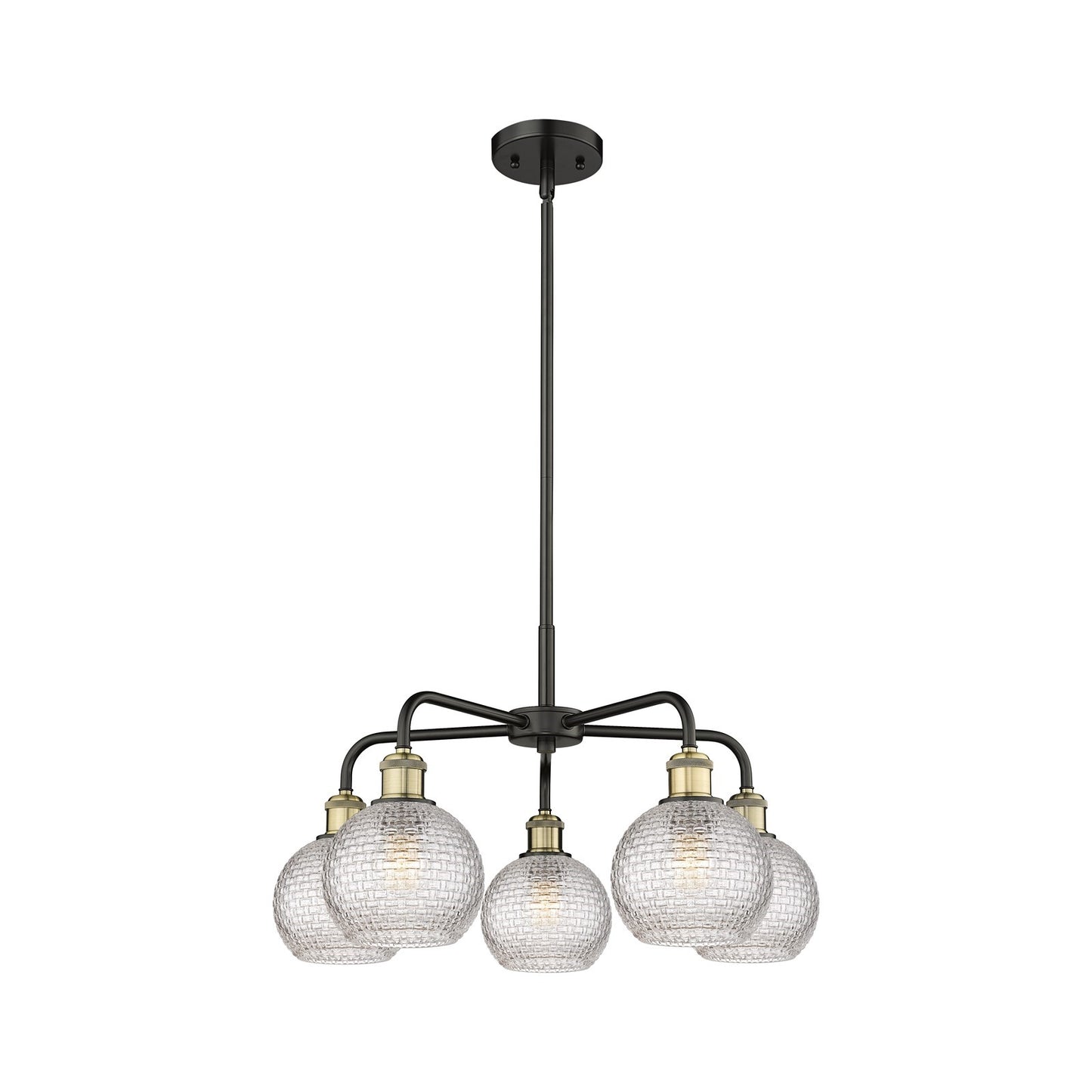 Innovations Athens 24in 5-Light Chandelier | Modern Farmhouse Black Antique Brass and Clear Basket Weave Glass | Dining Room | Model 516-5CR-BAB-G122C-6CL