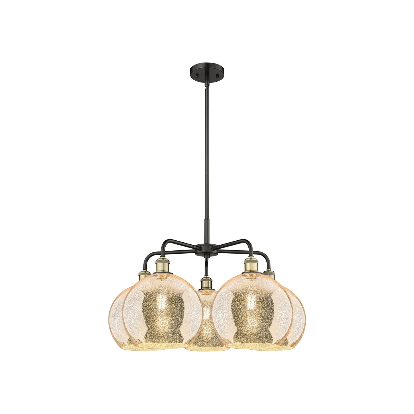 Innovations Athens 28in 5-Light Chandelier | Industrial Black Antique Brass and Mercury Glass | Kitchen Island & Dining Room | Model 516-5CR-BAB-G128-10