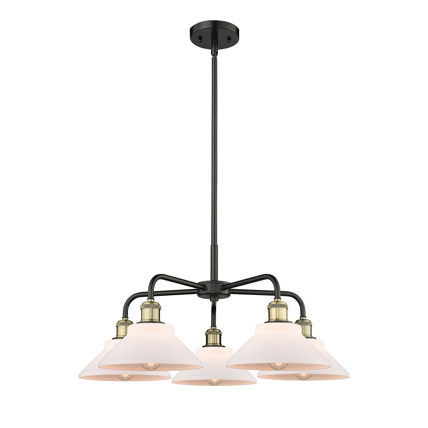 Innovations Orwell 26in 5-Light Chandelier | Industrial Black Antique Brass and Matte White Glass | Dining Room & Living Room | Model 516-5CR-BAB-G131