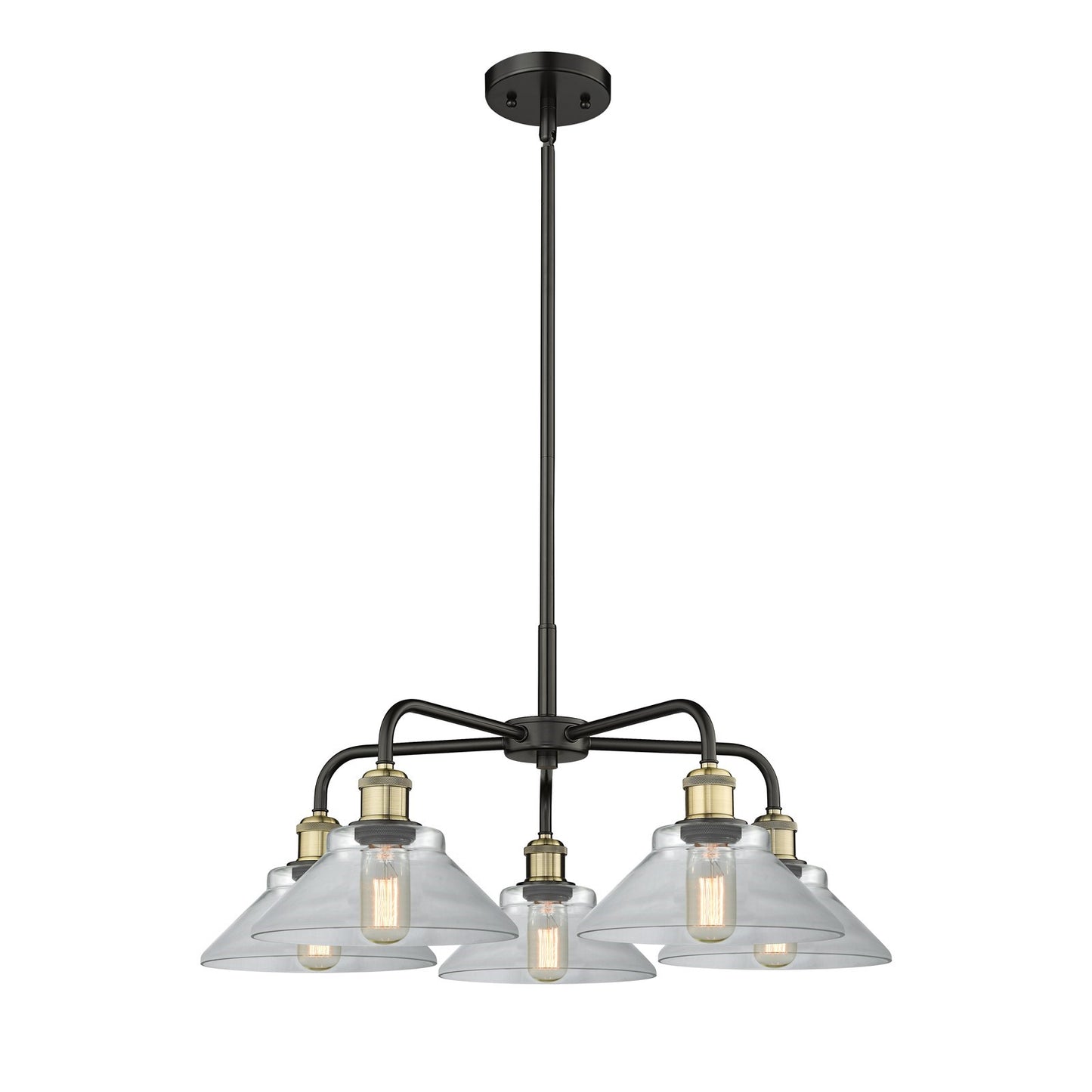Innovations Orwell 26in 5-Light Chandelier | Industrial Black Antique Brass Steel and Clear Glass | Dining Room & Living Room | Model 516-5CR-BAB-G132