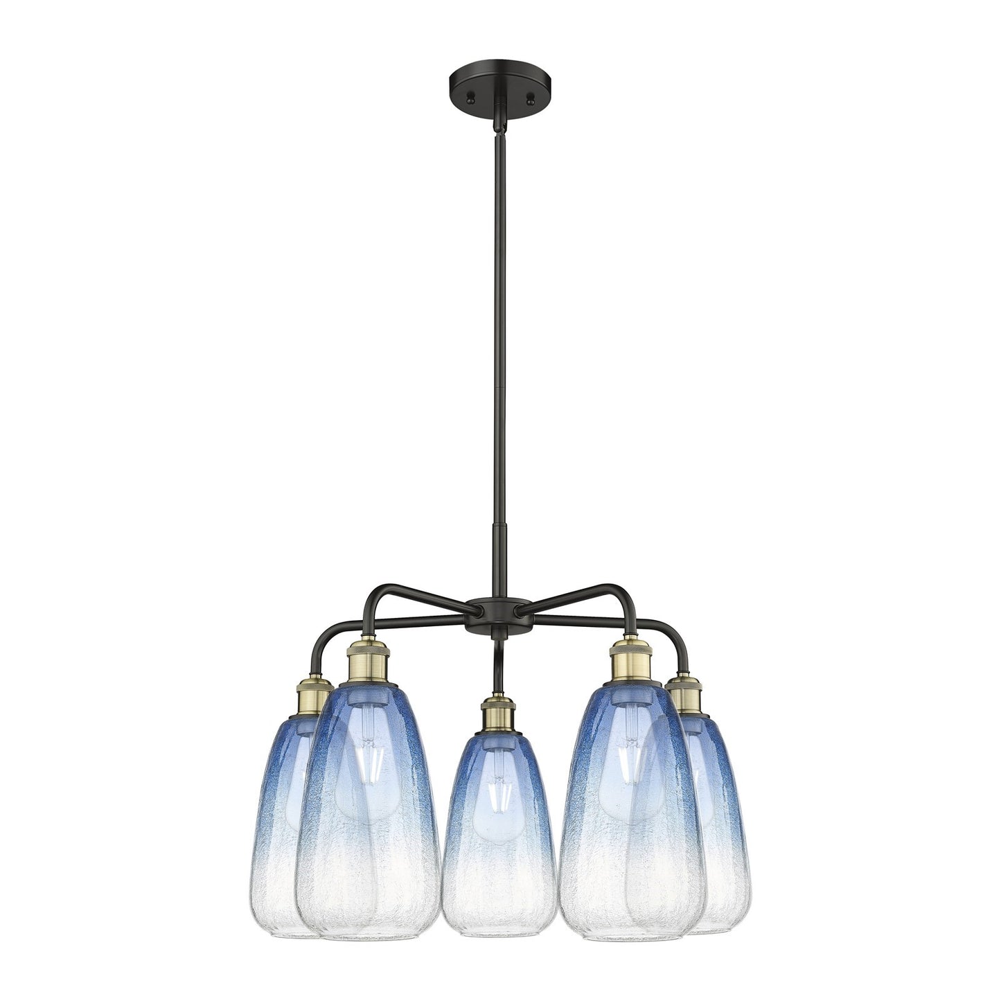 Innovations Brookhaven Almond 25in 5-Light Chandelier | Industrial Black Antique Brass and Sapphire Blue Glass | Kitchen | Model 516-5CR-BAB-G480-6SB