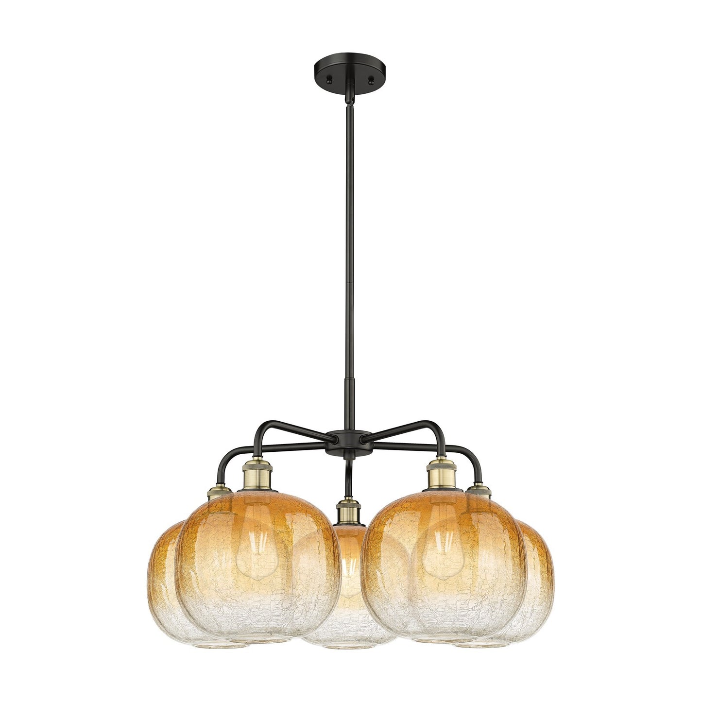 Innovations Brookhaven Sphere 29in 5-Light Chandelier | Industrial Black Antique Brass and Amber Glass | Dining Room & | Model 516-5CR-BAB-G481-10AM