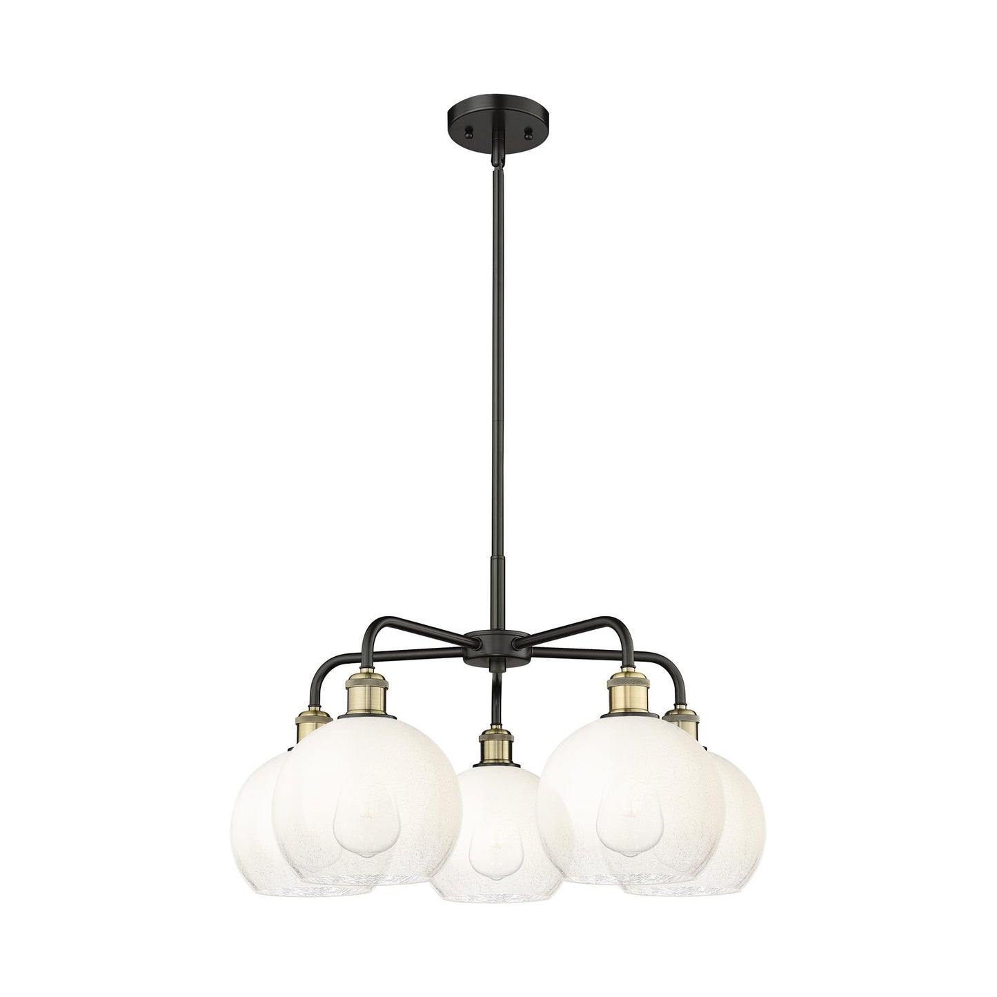 Innovations Brookhaven Globe 26in 5-Light Chandelier | Industrial Black Antique Brass and Opal Glass | Damp Rated Dining Room | Model 516-5CR-BAB-G483-8OP