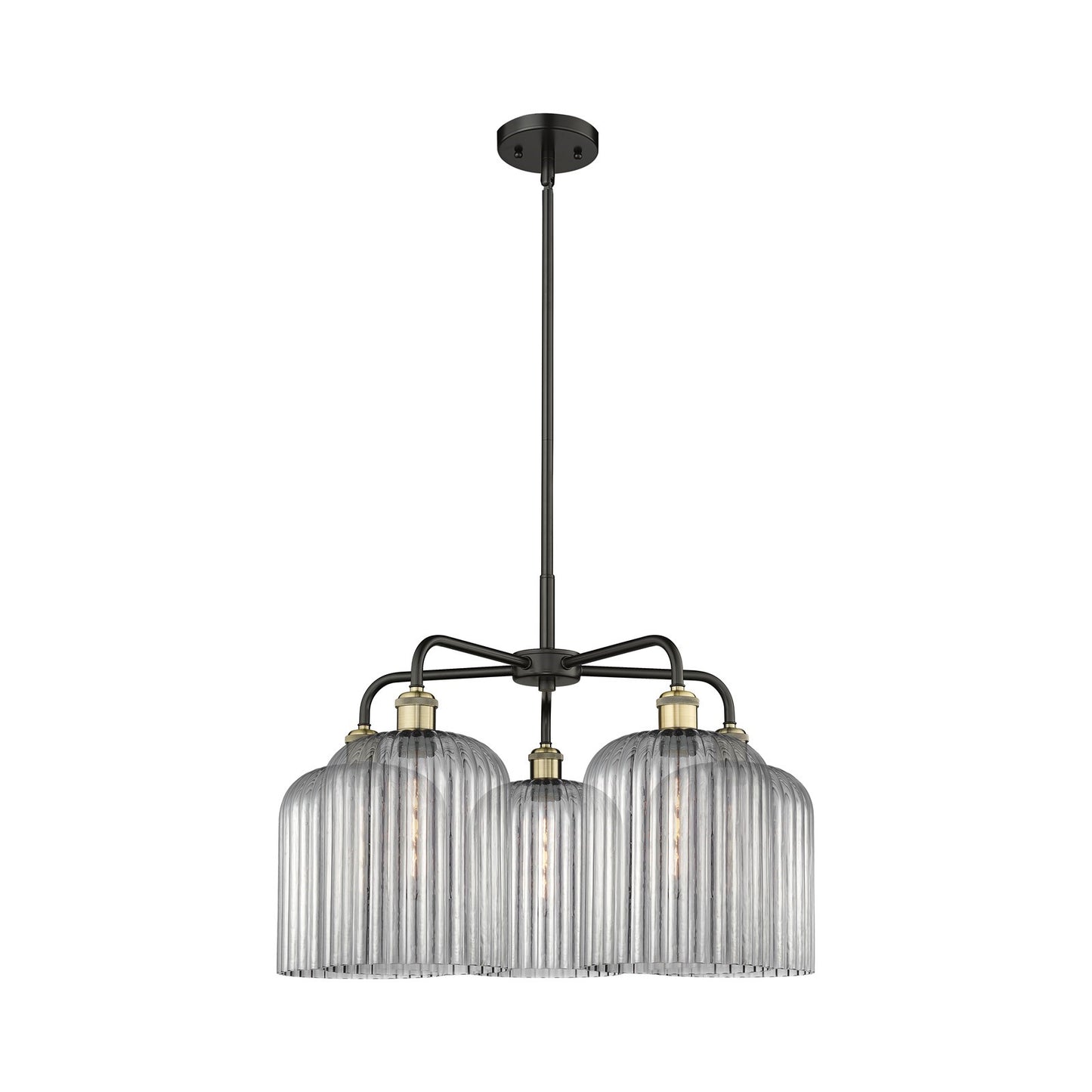 Innovations Bridal Veil 23in 5-Light Chandelier | Industrial Black Antique Brass and Light Smoke Ribbed Glass | Dining Room & | Model 516-5CR-BAB-G559-8SM