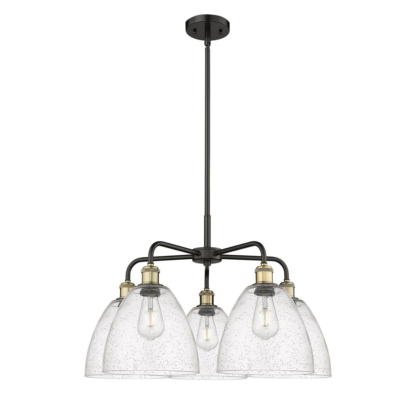 Innovations Bristol 27in 5-Light Chandelier | Industrial Black Antique Brass Steel and Seedy Glass | Dining Room & Kitchen | Model 516-5CR-BAB-GBD-94