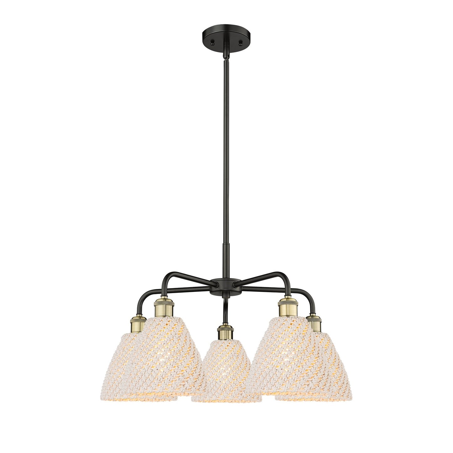 Innovations Bristol 26in 5-Light Chandelier | Industrial Black Antique Brass and Natural Fiber Dome Shade | Dining Room & | Model 516-5CR-BAB-NBD-75-NAT