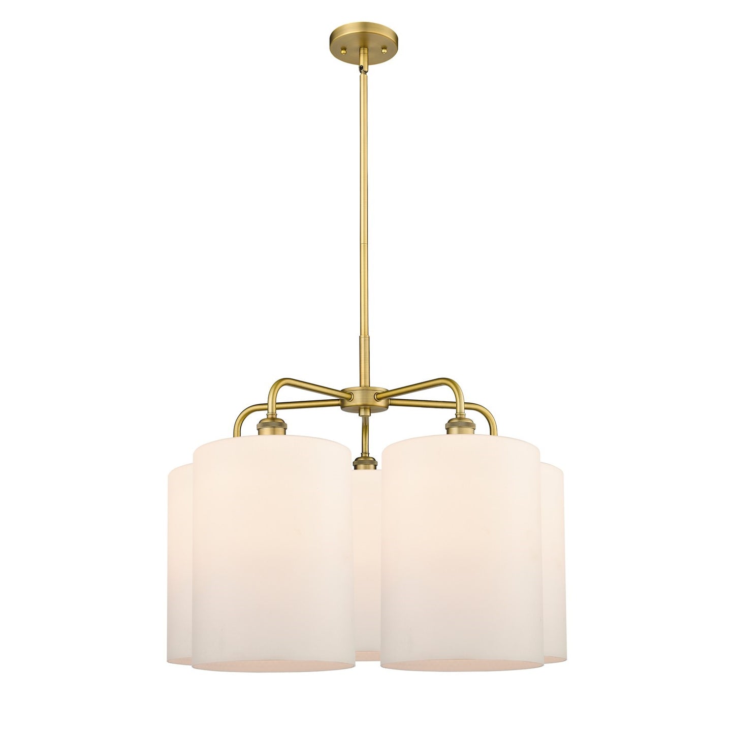 Innovations Cobbleskill 28in 5-Light Chandelier | Industrial Brushed Brass Steel and Matte White Glass | Kitchen Island & Dining | Model 516-5CR-BB-G111-L