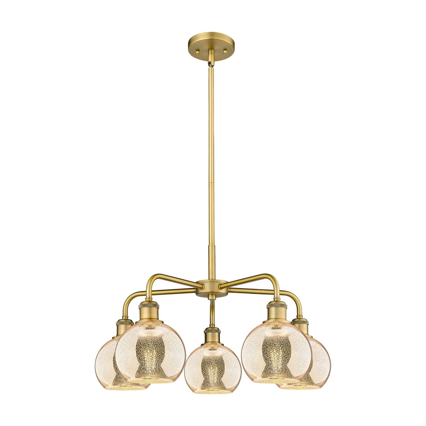 Innovations Athens 24in 5-Light Chandelier | Industrial Brushed Brass Steel and Mercury Glass | Dining Room & Living Room | Model 516-5CR-BB-G128-6