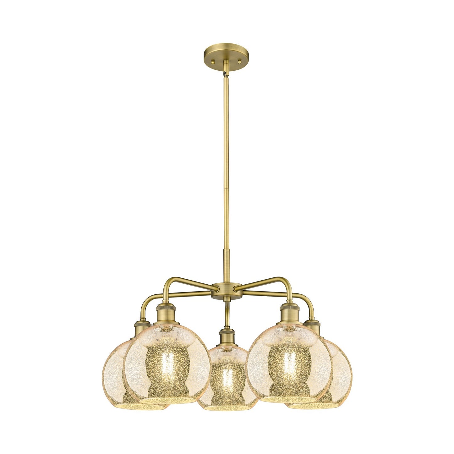 Innovations Athens 26in 5-Light Chandelier | Industrial Brushed Brass Steel and Mercury Glass | Dining Room & Living Room | 26 x | Model 516-5CR-BB-G128-8