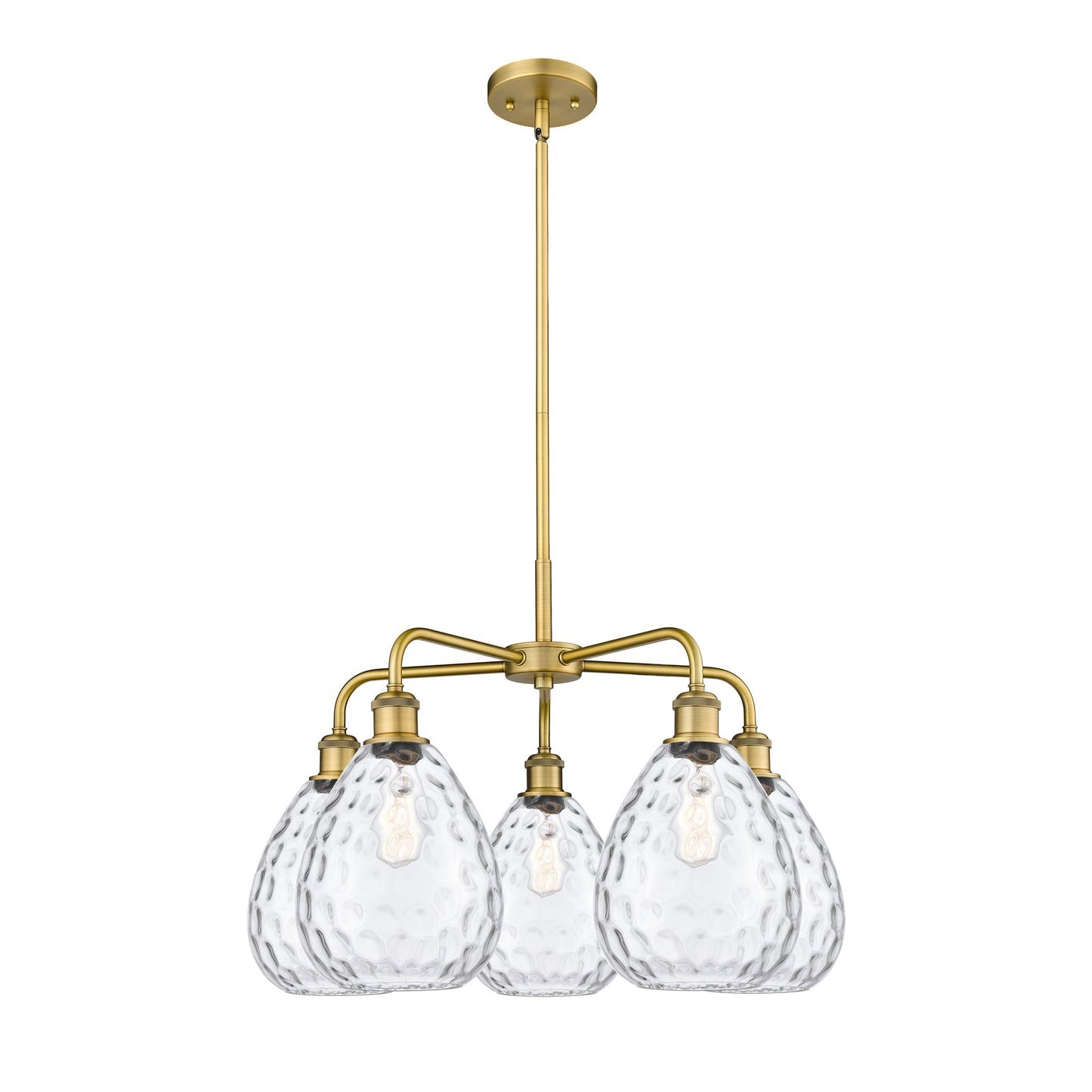 Innovations Waverly 26in 5-Light Chandelier | Industrial Brushed Brass and Clear Glass | Dining Room & Kitchen Island | 26 x 26 x | Model 516-5CR-BB-G372