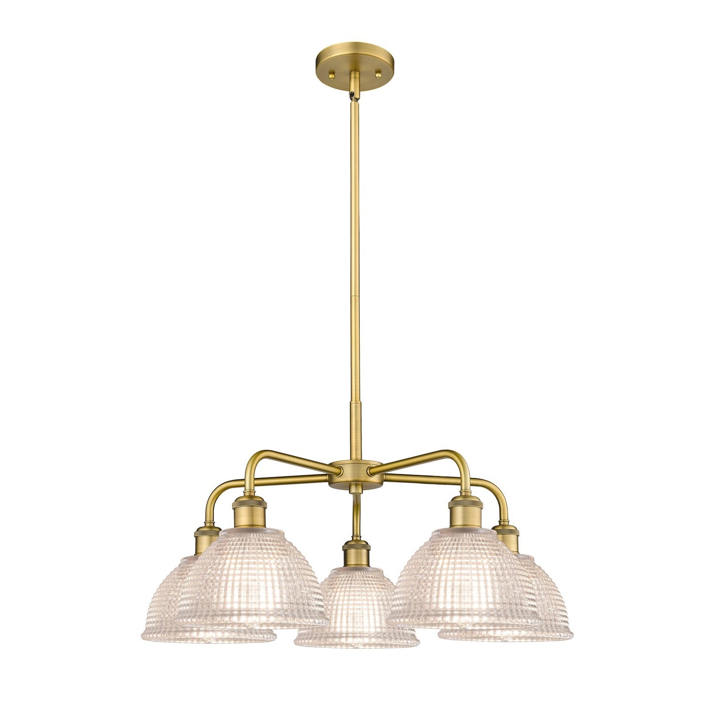 Innovations Arietta 26in 5-Light Chandelier | Industrial Brushed Brass Steel and Clear Glass | Dining Room & Living Room | 26 x 26 | Model 516-5CR-BB-G422