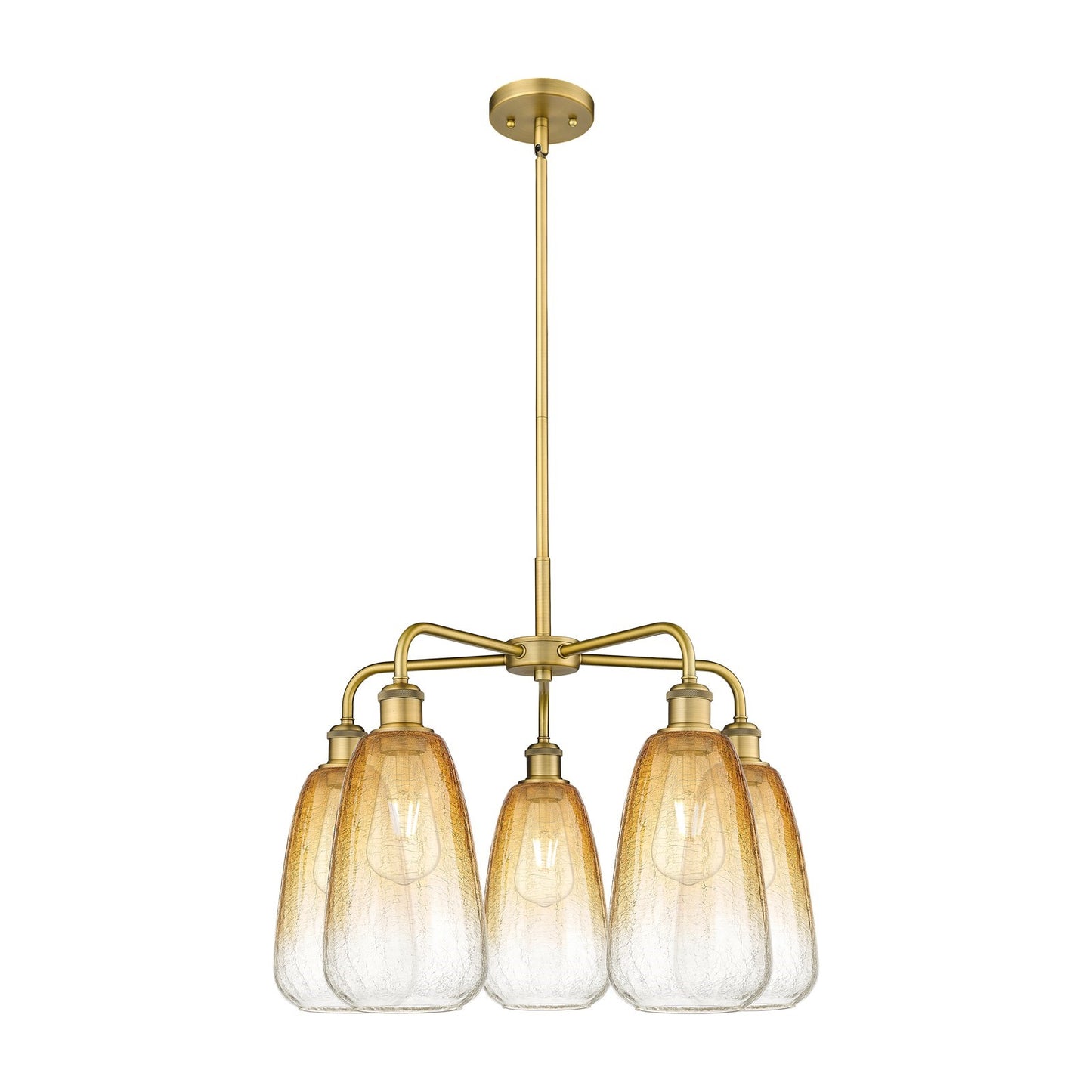 Innovations Brookhaven Almond 25in 5-Light Chandelier | Industrial Brushed Brass and Amber Glass | Dining Room & Living Room | Model 516-5CR-BB-G480-6AM