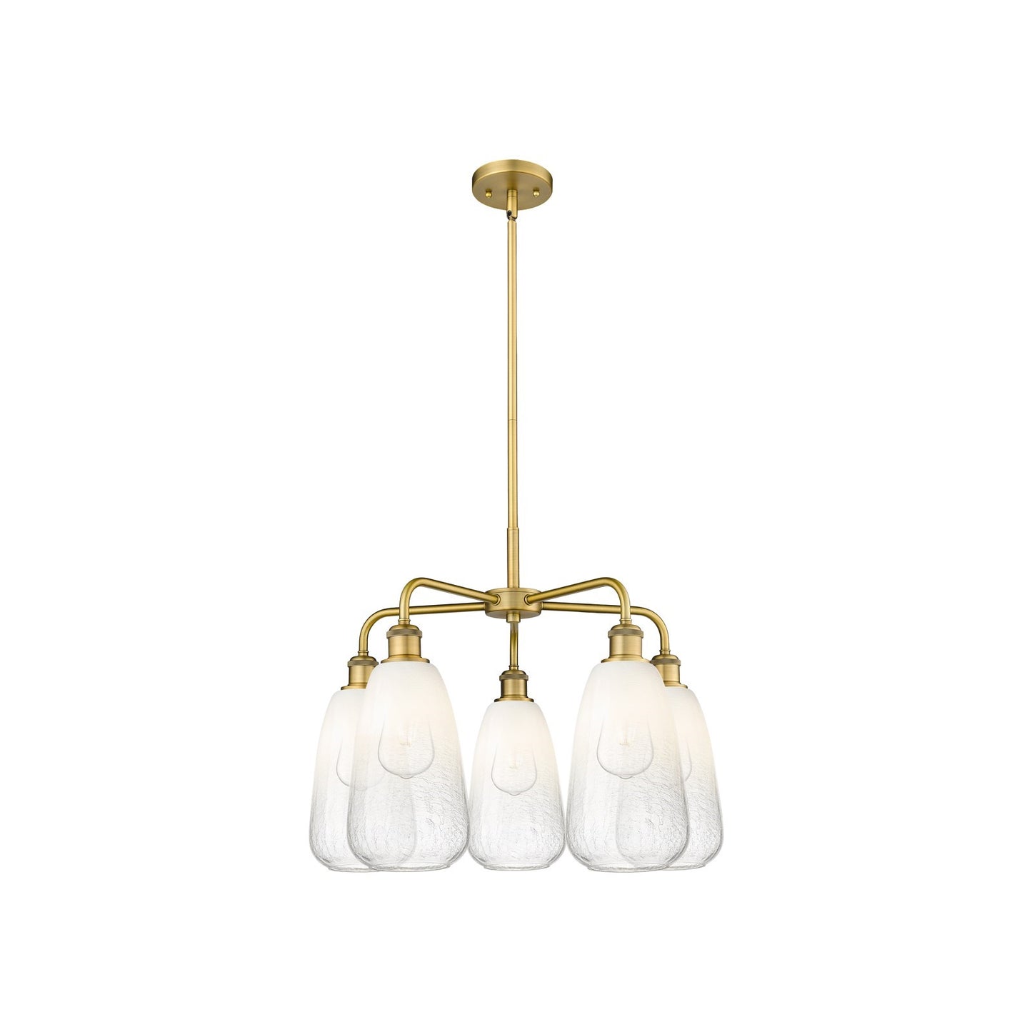 Innovations Brookhaven Almond 25in 5-Light Chandelier | Industrial Brushed Brass and Opal Glass | Kitchen Island & Dining Room | Model 516-5CR-BB-G480-6OP