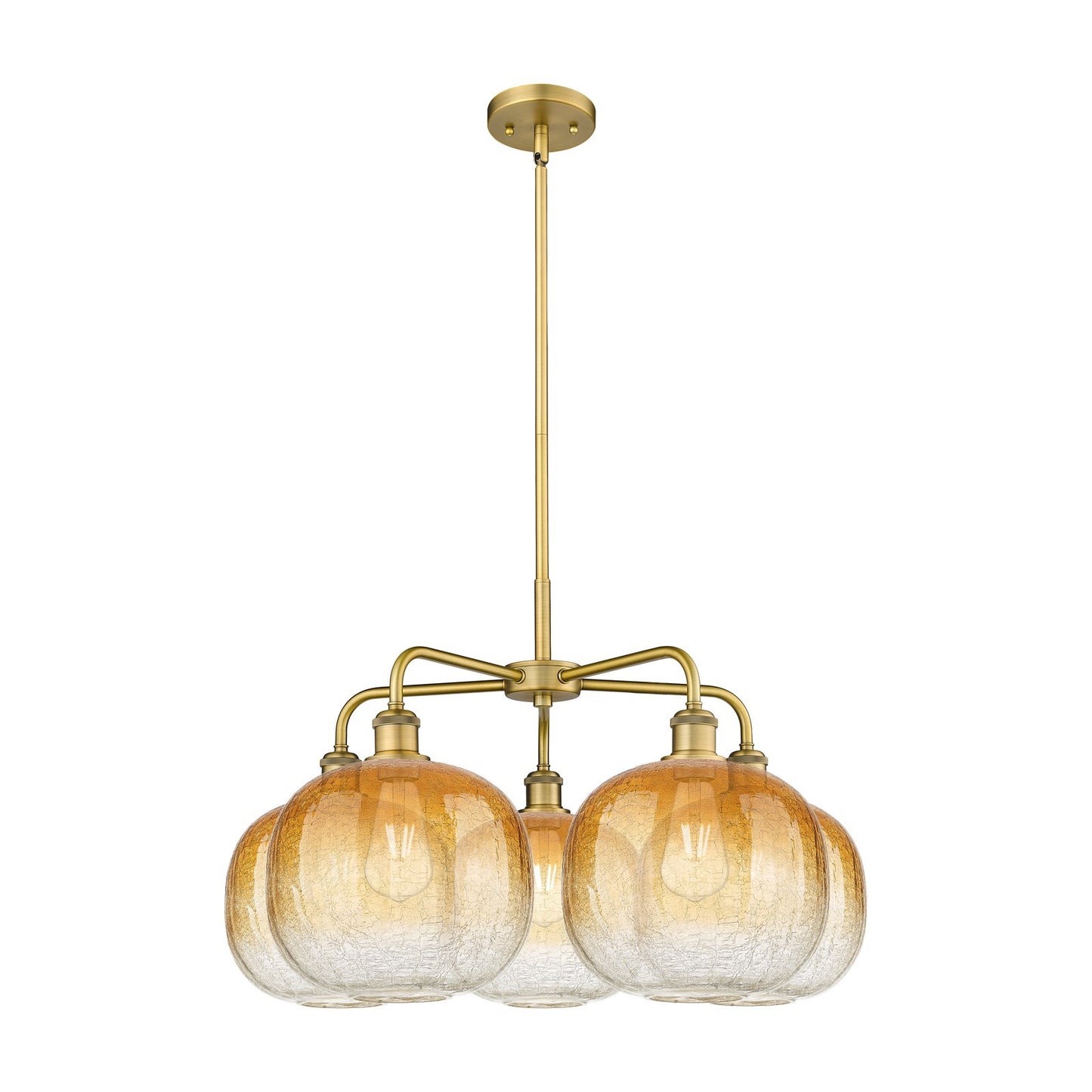 Innovations Brookhaven Sphere 29in 5-Light Chandelier | Industrial Brushed Brass Steel and Amber Glass | Kitchen Island & | Model 516-5CR-BB-G481-10AM