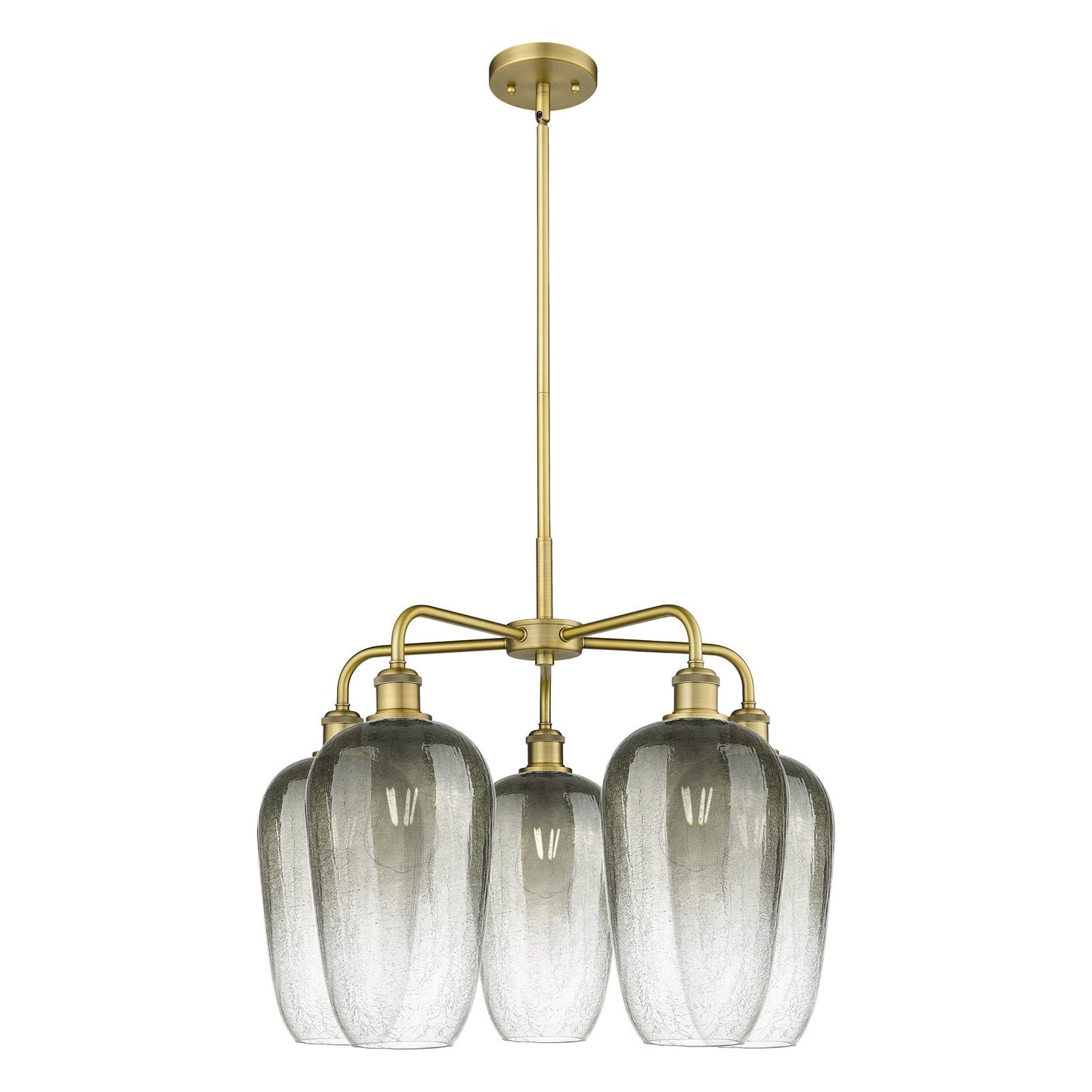 Innovations Brookhaven Flute 26in 5-Light Chandelier | Industrial Brushed Brass Steel and Slate Glass | Dining Room & Living | Model 516-5CR-BB-G484-7SL