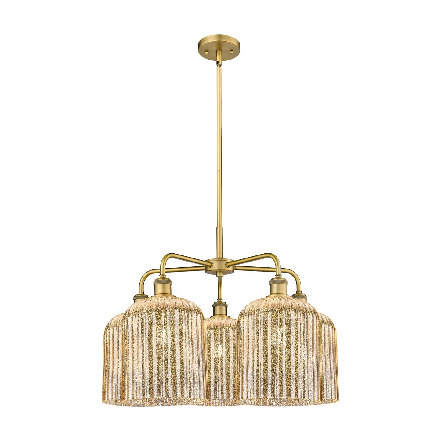 Innovations Bridal Veil 23in 5-Light Chandelier | Art Nouveau Brushed Brass Steel and Mercury Ribbed Glass | Dining Room & | Model 516-5CR-BB-G559-8ME