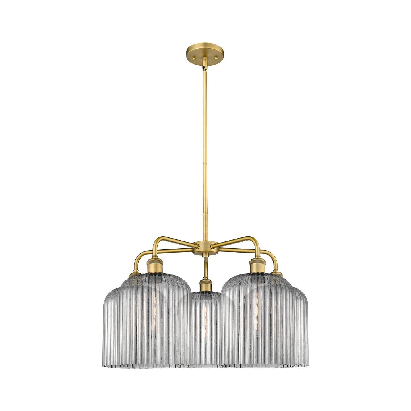 Innovations Bridal Veil 23in 5-Light Chandelier | Art Nouveau Brushed Brass and Light Smoke Ribbed Glass | Living Room & | Model 516-5CR-BB-G559-8SM
