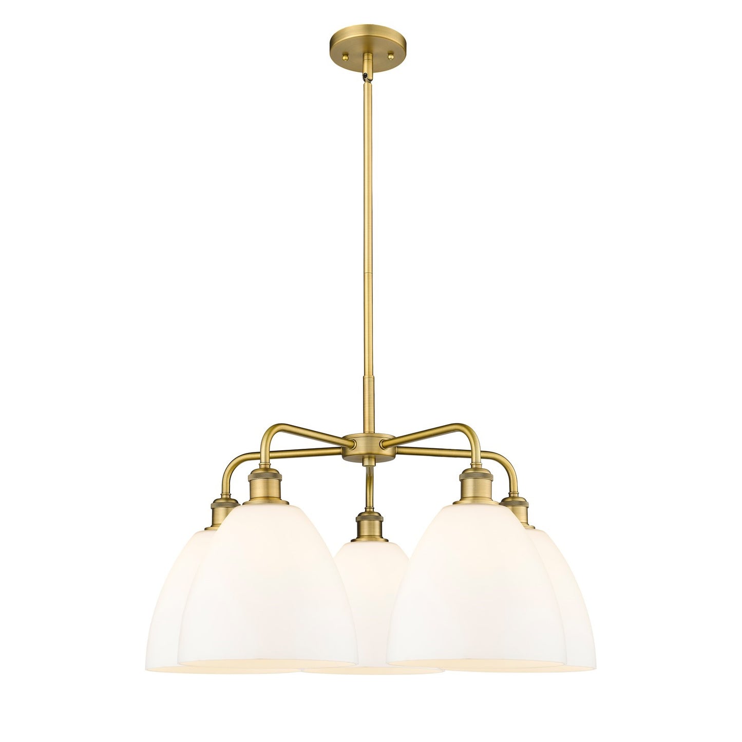Innovations Bristol 27in 5-Light Chandelier | Industrial Brushed Brass and Matte White Glass | Dining Room & Living Room | 27 x | Model 516-5CR-BB-GBD-91