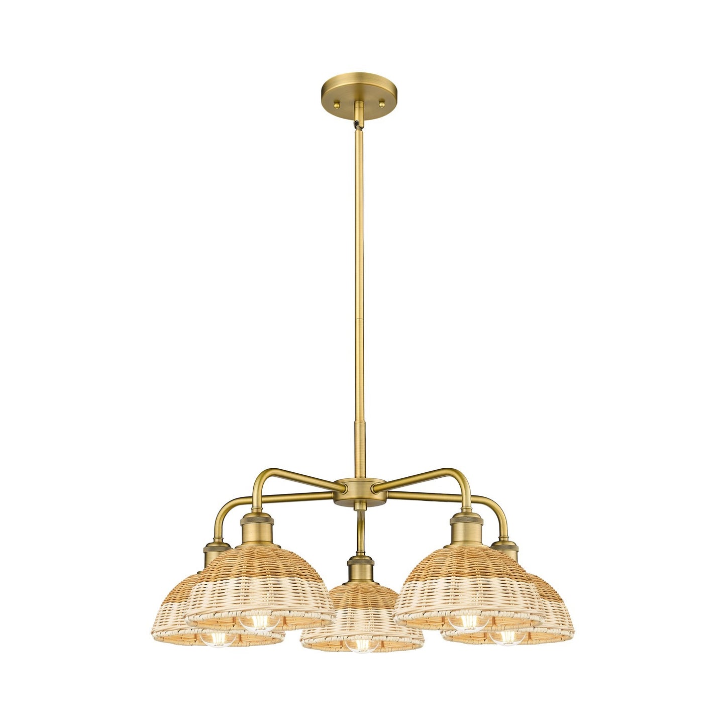 Innovations Bristol Natural II 26in 5-Light Chandelier | Industrial Brushed Brass and Natural Fiber Shade | Dining Room & | Model 516-5CR-BB-NBD2-75-NAT