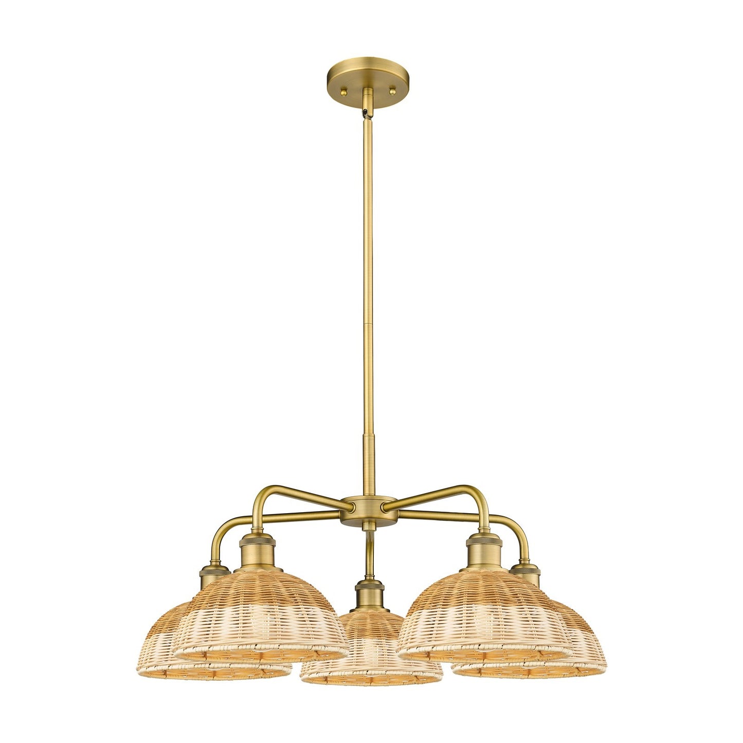 Innovations Lighting Bristol Natural II 28in 5-Light Chandelier | Industrial Brushed Brass Steel and Natural Fiber Shade | Model 516-5CR-BB-NBD2-9-NAT