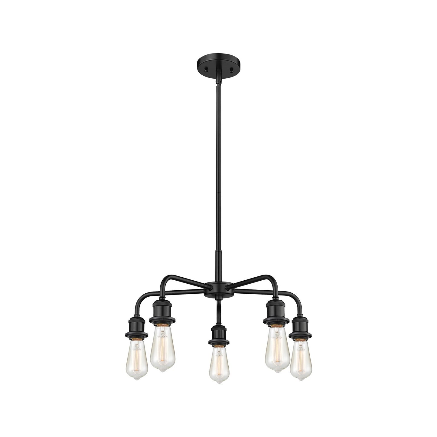 Innovations Ballston 18in 5-Light Chandelier | Industrial Farmhouse Matte Black Steel and Cast Brass | Kitchen Island & Dining Room | Model 516-5CR-BK