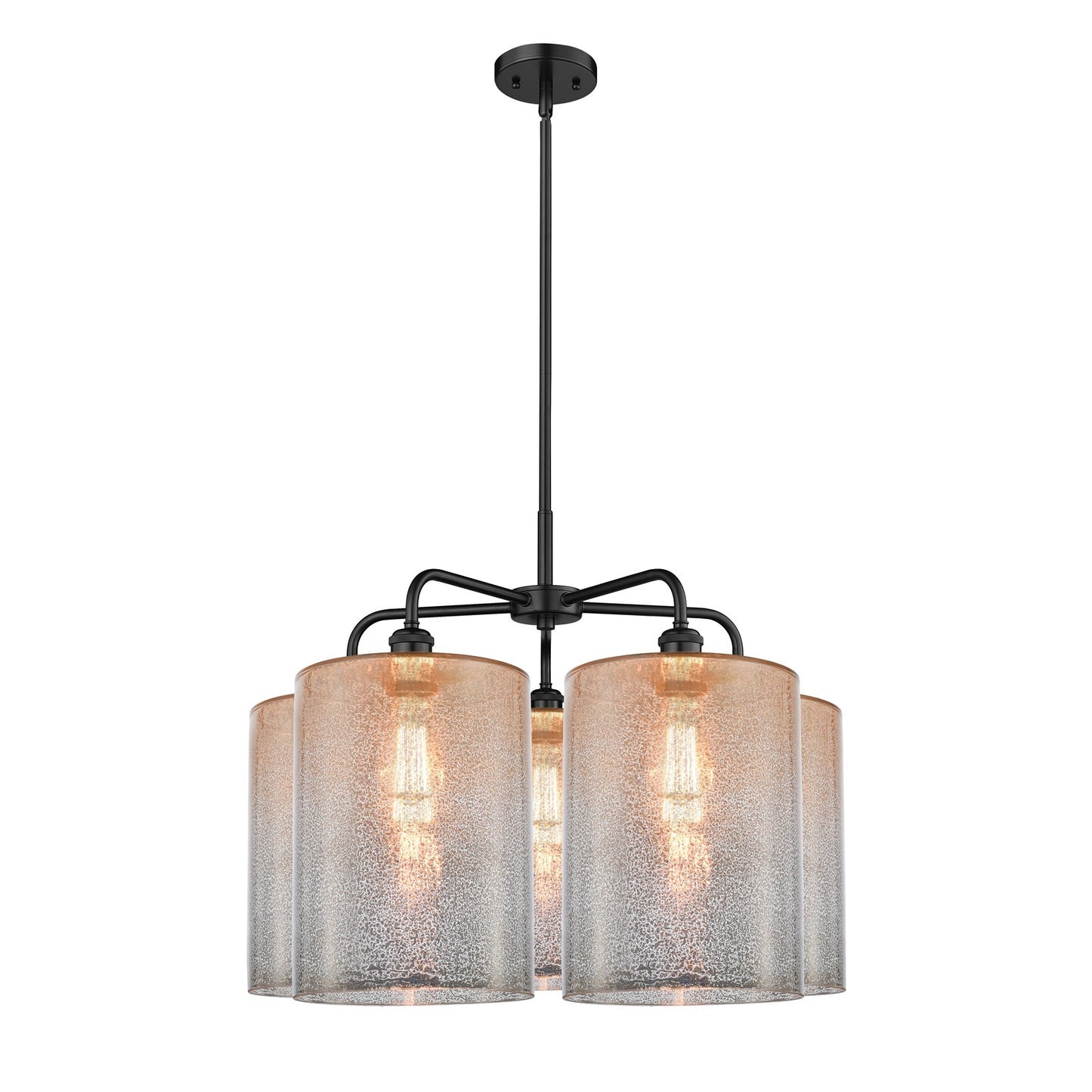 Innovations Cobbleskill 28in 5-Light Chandelier | Industrial Matte Black Steel and Mercury Glass Drum Shade | Dining Room & | Model 516-5CR-BK-G116-L