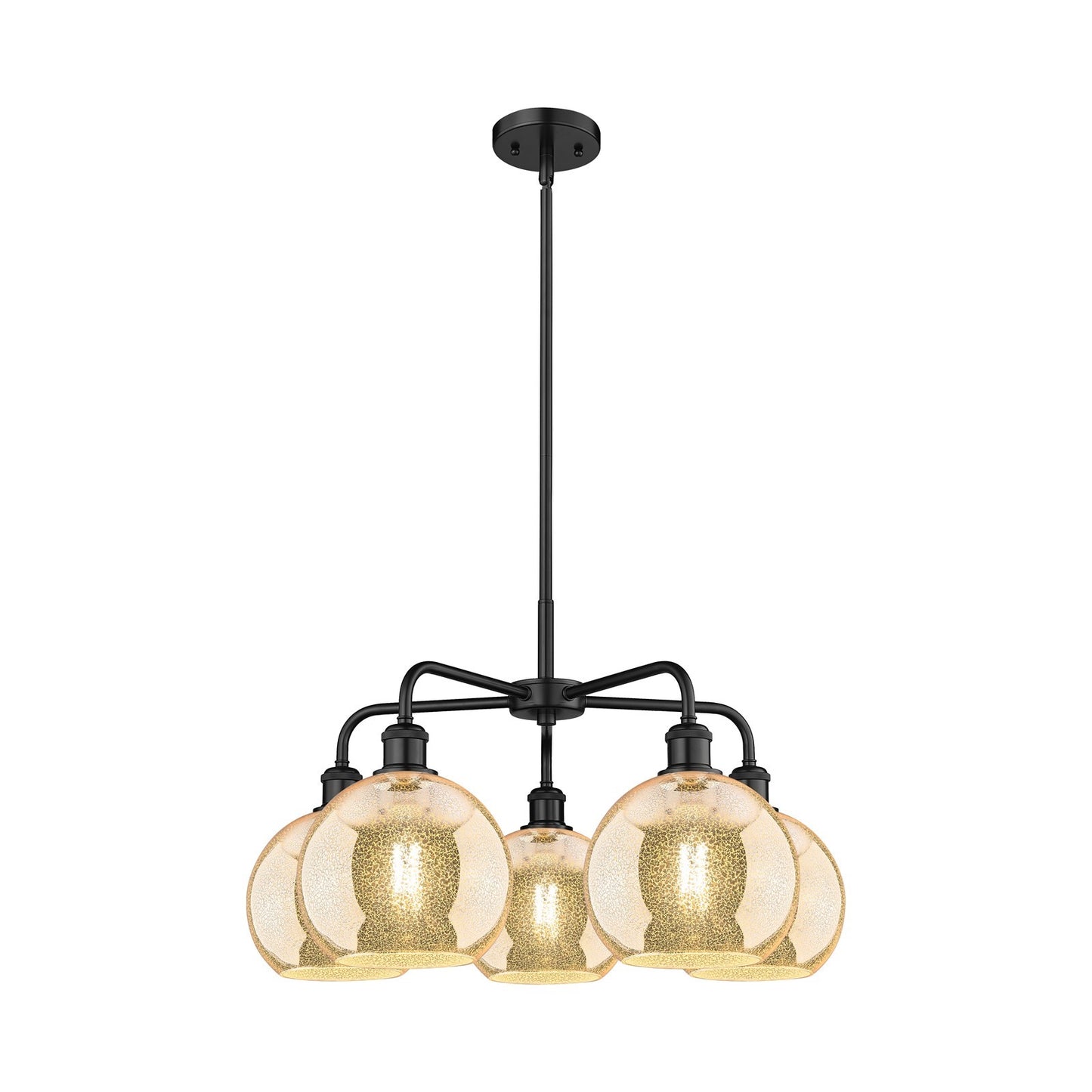 Innovations Athens 26in 5-Light Chandelier | Industrial Matte Black Steel and Mercury Glass | Dining Room & Living Room | 26 x | Model 516-5CR-BK-G128-8