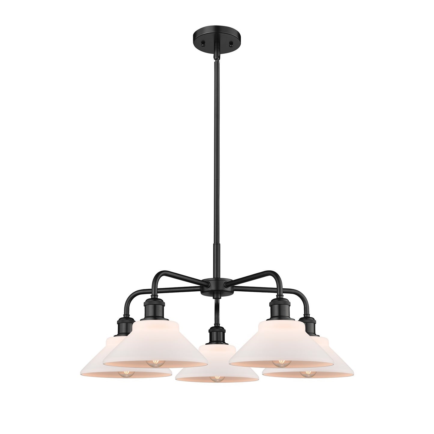 Innovations Orwell 26in 5-Light Chandelier | Industrial Matte Black Steel and Matte White Glass | Dining Room & Living Room | Model 516-5CR-BK-G131