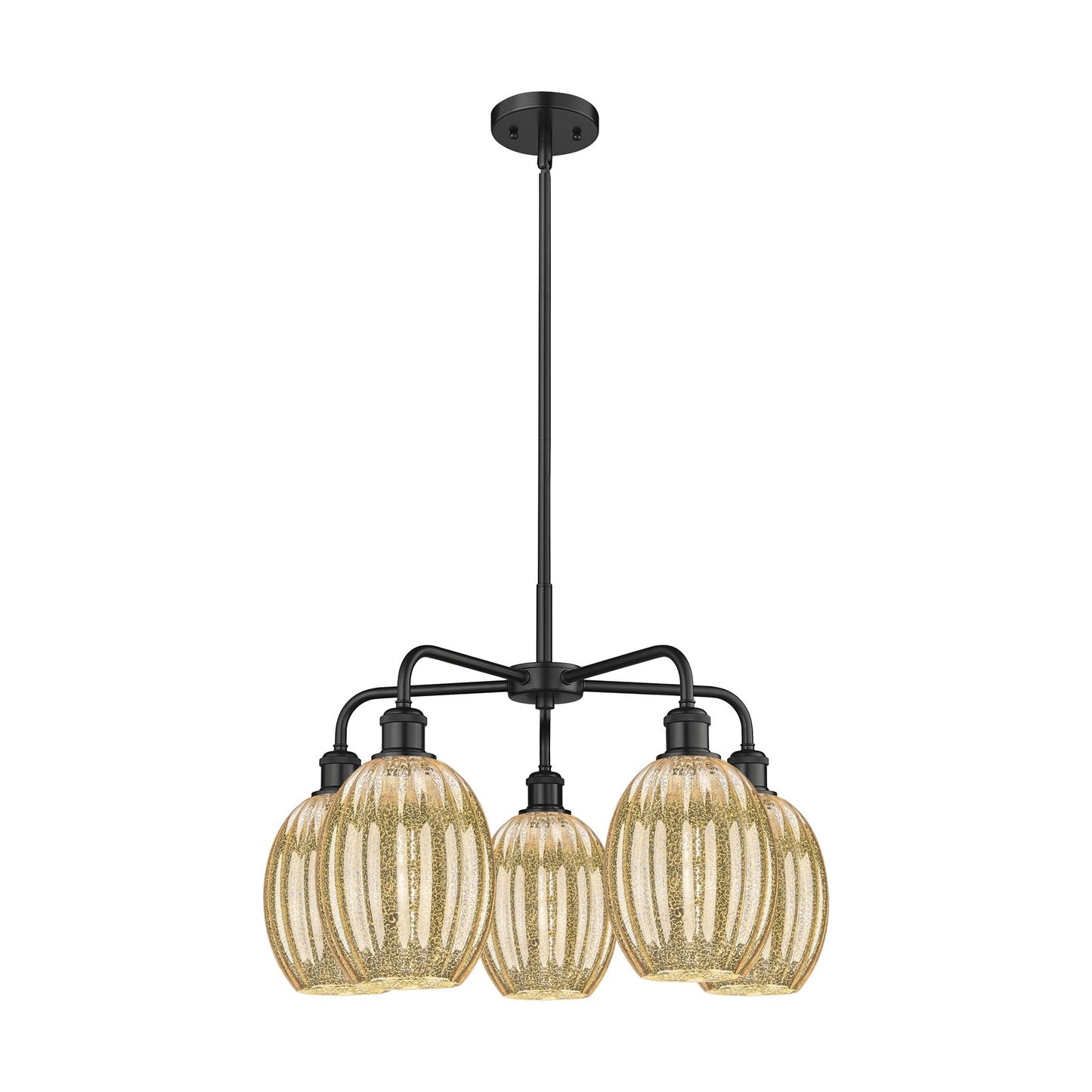 Innovations Preston Bulb 25in 5-Light Chandelier | Industrial Matte Black Steel and Mercury Glass | Dining Room & Living Room | Model 516-5CR-BK-G459-6ME