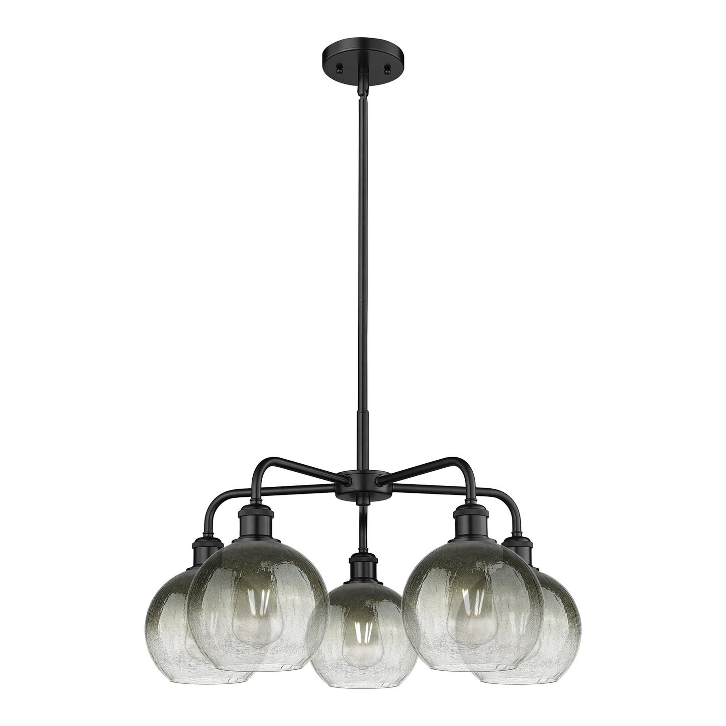 Innovations Brookhaven Globe 26in 5-Light Chandelier | Industrial Matte Black Steel and Slate Glass | Kitchen Island & Dining | Model 516-5CR-BK-G483-8SL