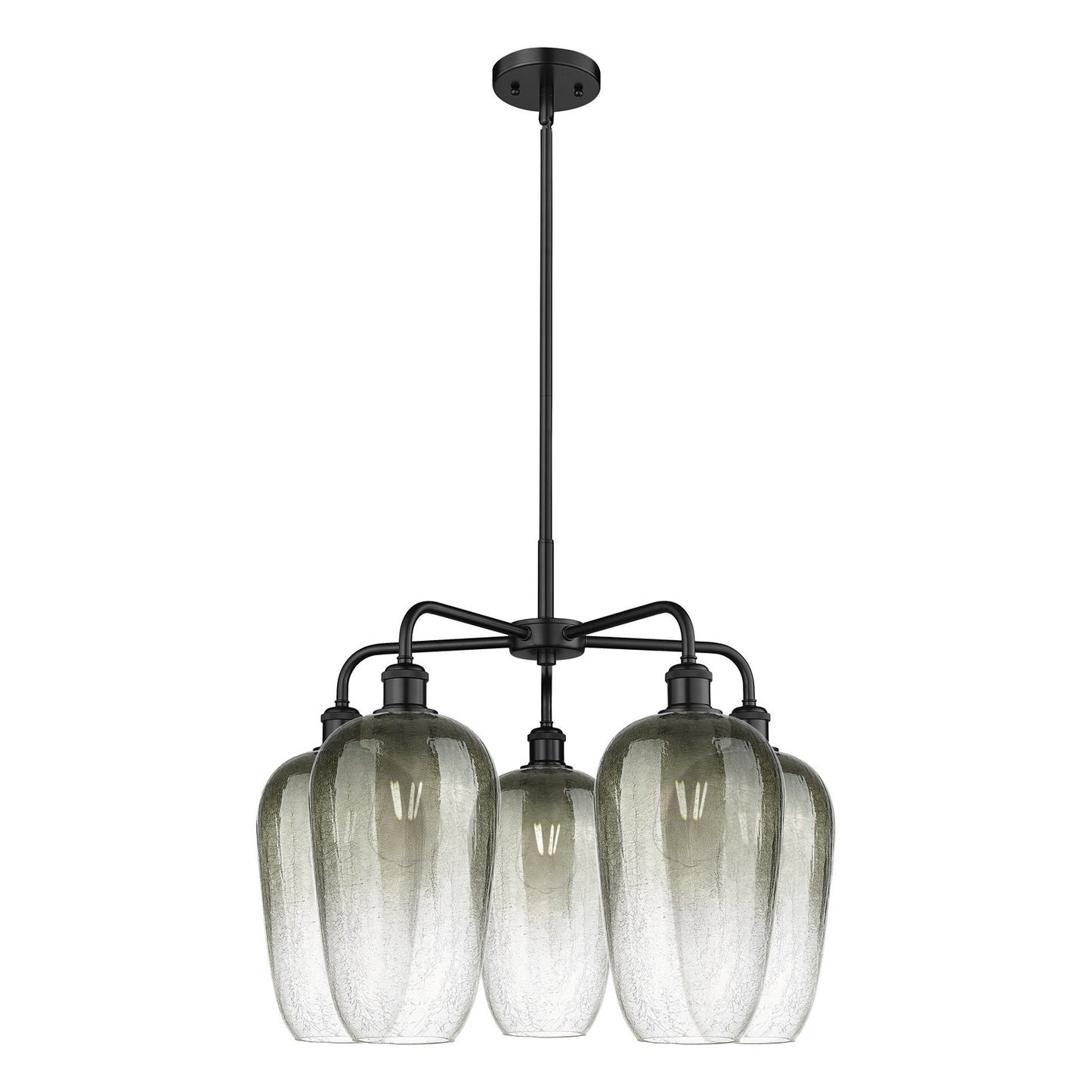 Innovations Brookhaven Flute 26in 5-Light Chandelier | Industrial Matte Black Steel and Slate Glass | Dining Room & Living | Model 516-5CR-BK-G484-7SL