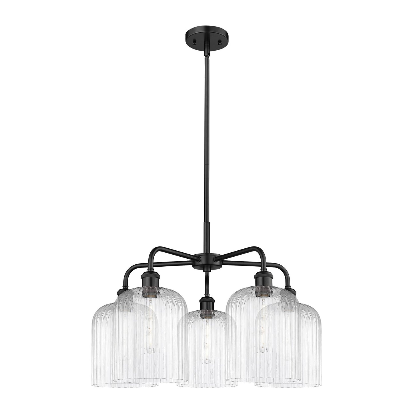 Innovations Bridal Veil 23in 5-Light Chandelier | Industrial Matte Black Steel and Clear Ribbed Glass | Dining Room & Living | Model 516-5CR-BK-G559-8CL