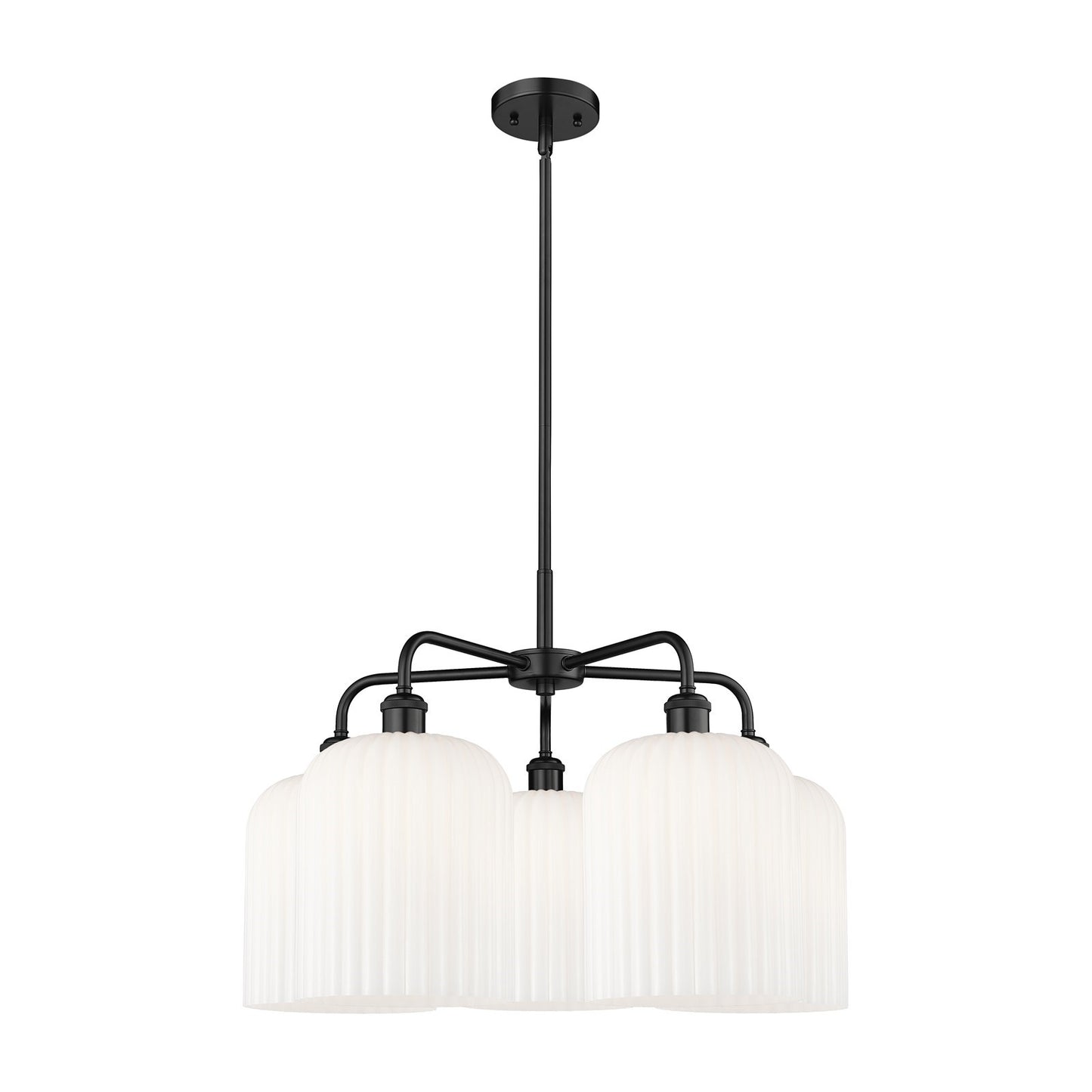 Innovations Bridal Veil 23in 5-Light Chandelier | Industrial Matte Black Steel and Gloss White Ribbed Glass | Dining Room & | Model 516-5CR-BK-G559-8GWH