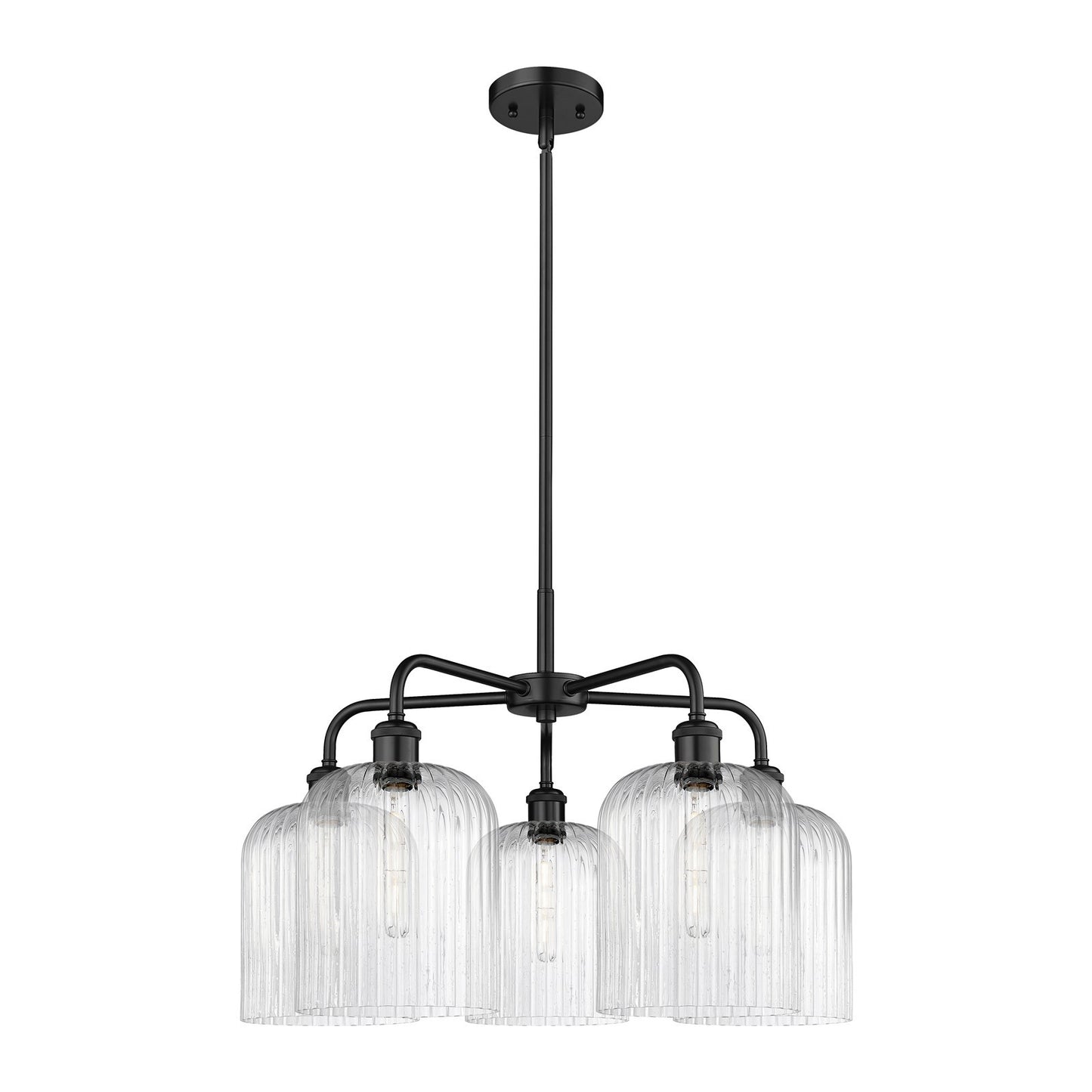 Innovations Bridal Veil 23in 5-Light Chandelier | Industrial Matte Black Steel and Seedy Glass | Dining Room & Living Room | Model 516-5CR-BK-G559-8SDY