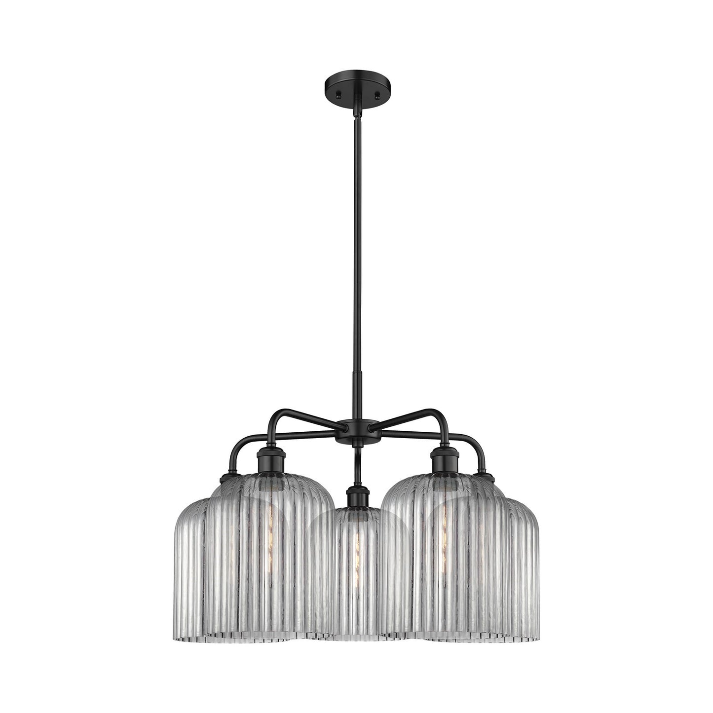 Innovations Bridal Veil 23in 5-Light Chandelier | Industrial Matte Black Steel and Light Smoke Ribbed Glass | Dining Room & | Model 516-5CR-BK-G559-8SM