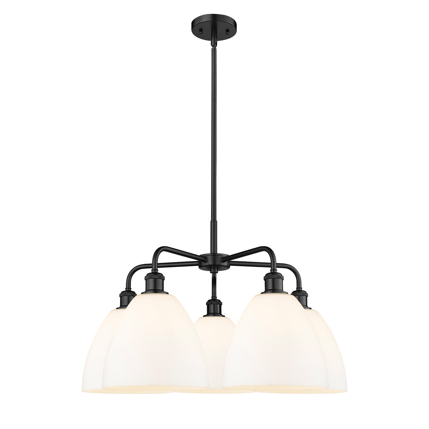 Innovations Bristol 27in 5-Light Chandelier | Industrial Matte Black Steel and Matte White Glass | Kitchen Island & Dining Room | Model 516-5CR-BK-GBD-91