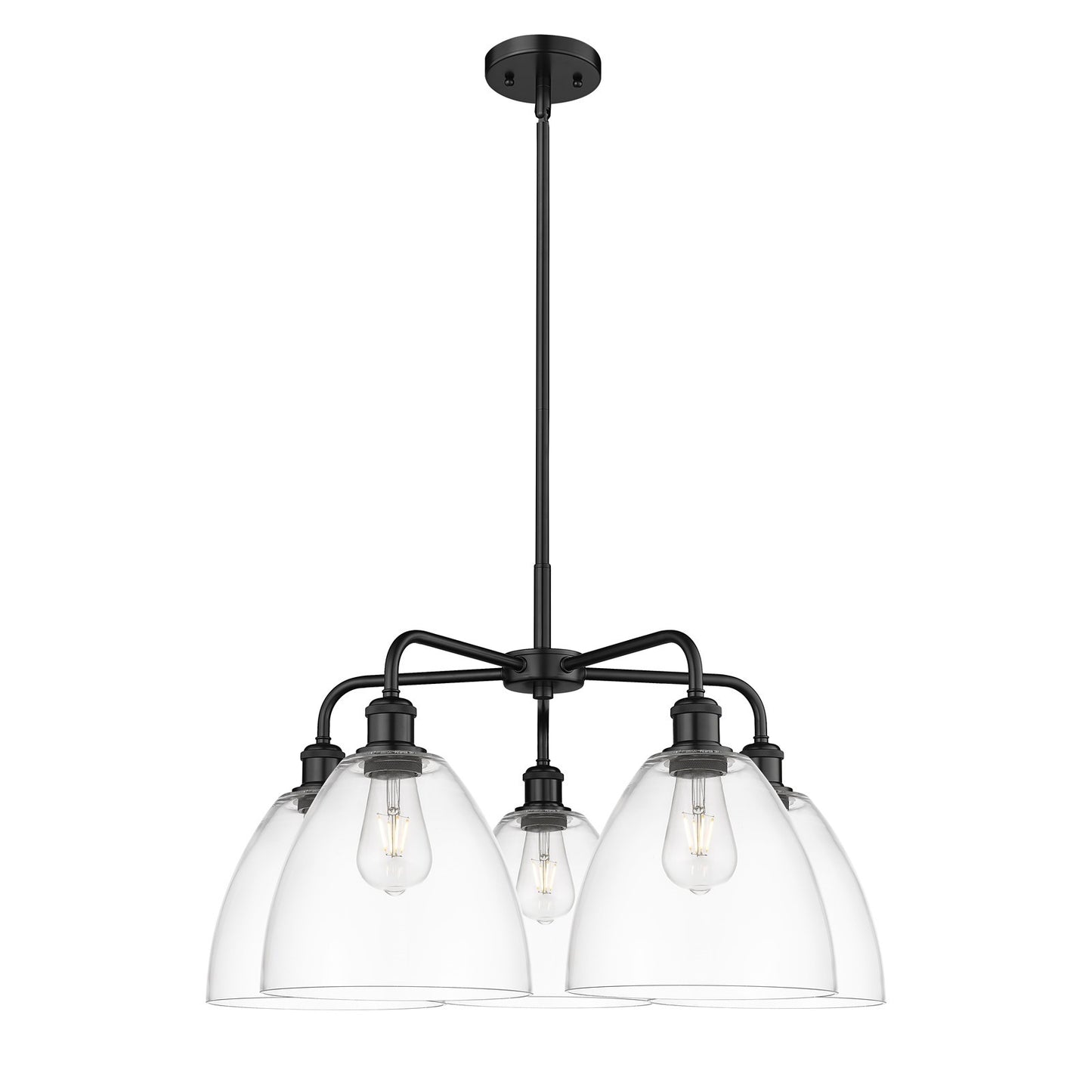 Innovations Bristol 27in 5-Light Chandelier | Industrial Matte Black Steel and Clear Glass | Dining Room & Living Room | 27 x 27 | Model 516-5CR-BK-GBD-92