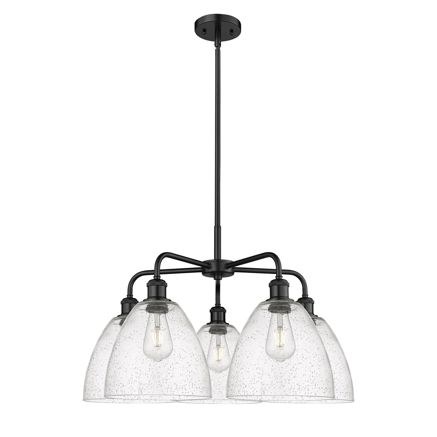 Innovations Bristol 27in 5-Light Chandelier | Industrial Matte Black Steel and Seedy Glass | Dining Room & Living Room | 27 x 27 | Model 516-5CR-BK-GBD-94