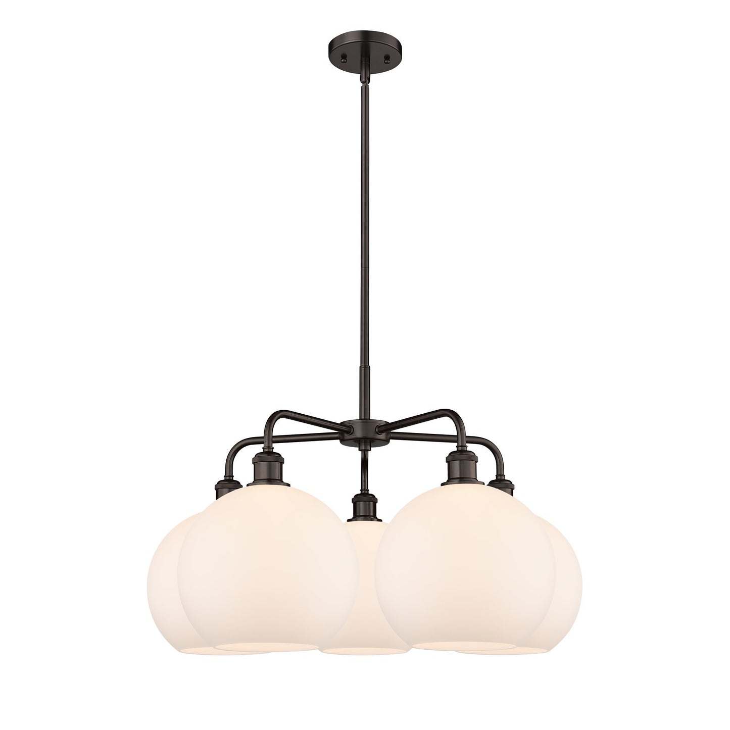 Innovations Athens 28in 5-Light Chandelier | Industrial Oil Rubbed Bronze Steel and Matte White Glass | Dining Room & Kitchen | Model 516-5CR-OB-G121-10