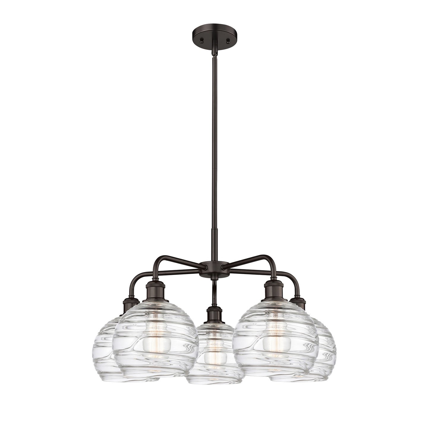 Innovations Athens Deco Swirl 27in 5-Light Chandelier | Industrial Oil Rubbed Bronze Steel and Clear Deco Swirl Glass | Model 516-5CR-OB-G1213-8CL