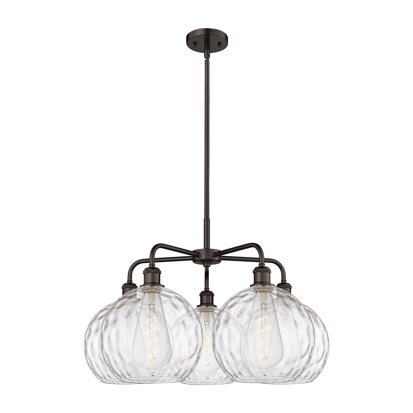 Innovations Athens Water Glass 28in 5-Light Chandelier | Industrial Oil Rubbed Bronze and Clear Glass | Dining Room & Living | Model 516-5CR-OB-G1215-10